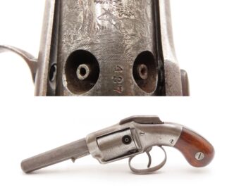 RARE Antique ALLEN & WHEELOCK Large Frame DOUBLE ACTION Percussion Revolver CIVIL WAR Era BAR HAMMER Pocket w/CYLINDER SCENE