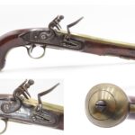 Early 1800s Antique BRASS BARREL British FLINTLOCK Pistol TOWER STYLE PROOFS LIGHTLY ENGRAVED Handgun with BRASS FURNITURE