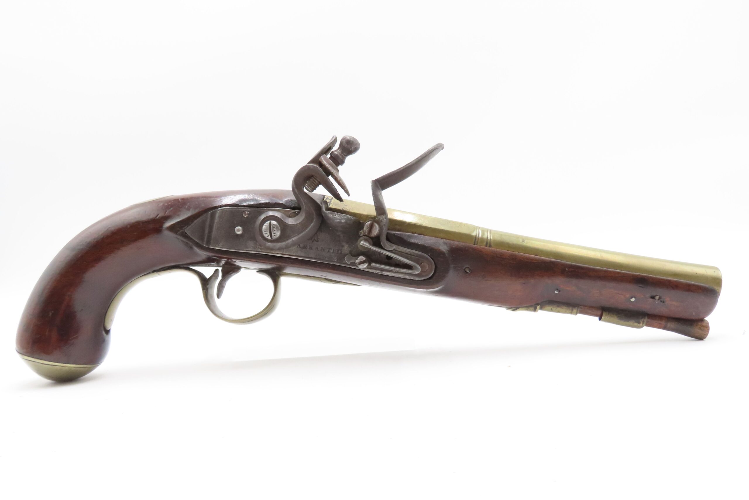 Early 1800s Antique BRASS BARREL British FLINTLOCK Pistol TOWER STYLE PROOFS LIGHTLY ENGRAVED Handgun with BRASS FURNITURE - Image 3
