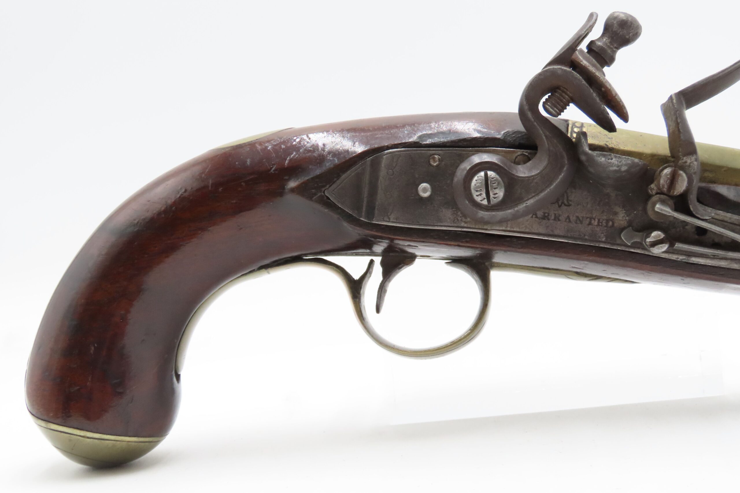 Early 1800s Antique BRASS BARREL British FLINTLOCK Pistol TOWER STYLE PROOFS LIGHTLY ENGRAVED Handgun with BRASS FURNITURE - Image 5