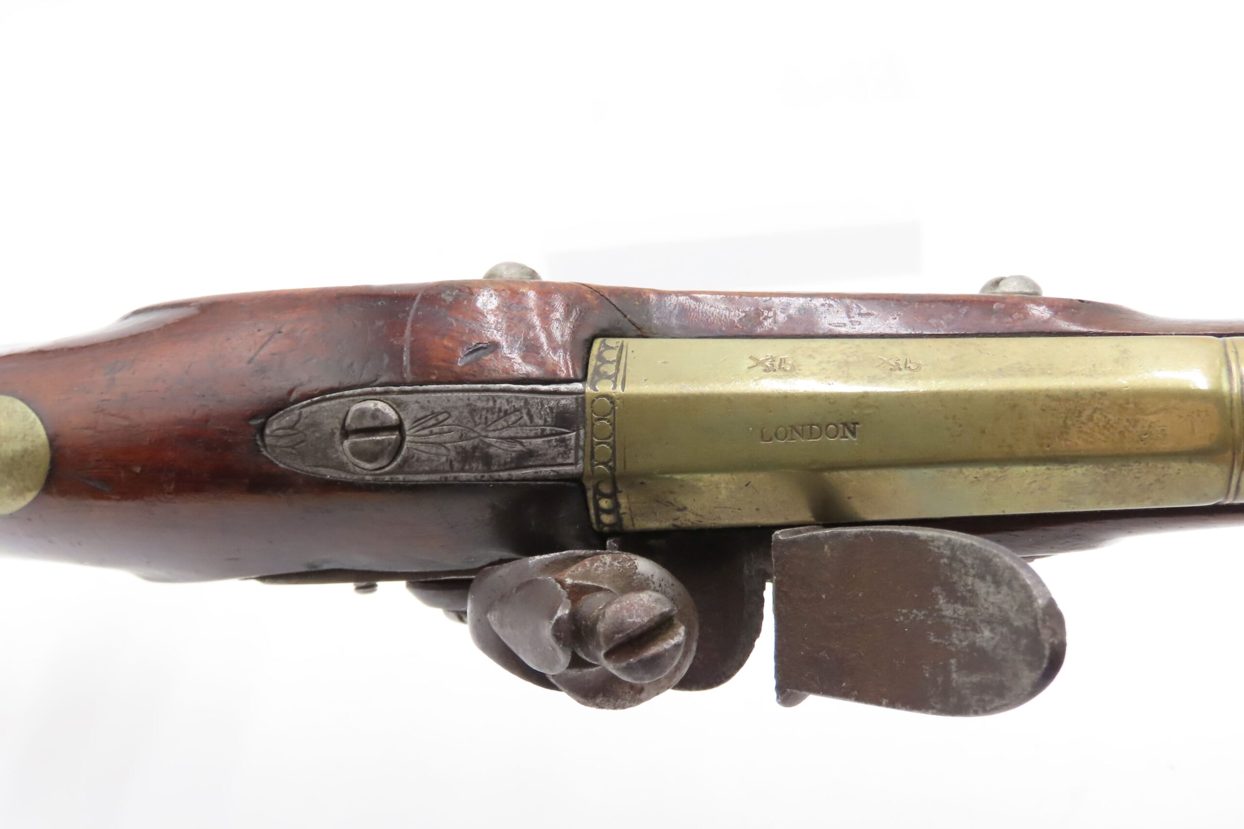 Early 1800s Antique BRASS BARREL British FLINTLOCK Pistol TOWER STYLE PROOFS LIGHTLY ENGRAVED Handgun with BRASS FURNITURE - Image 11