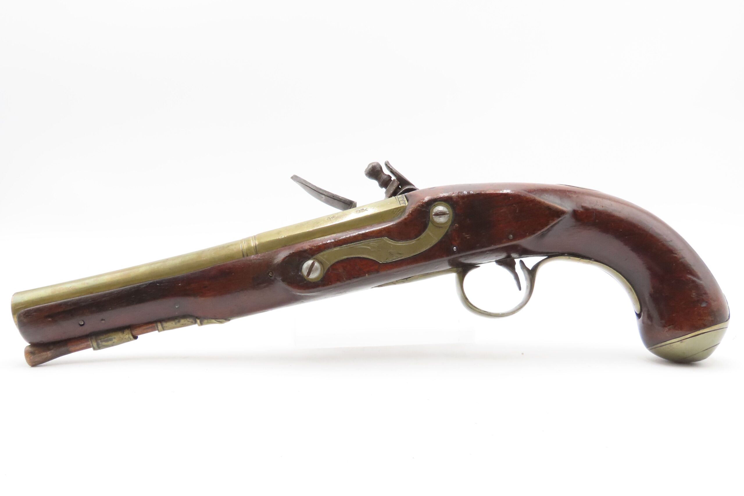 Early 1800s Antique BRASS BARREL British FLINTLOCK Pistol TOWER STYLE PROOFS LIGHTLY ENGRAVED Handgun with BRASS FURNITURE - Image 13