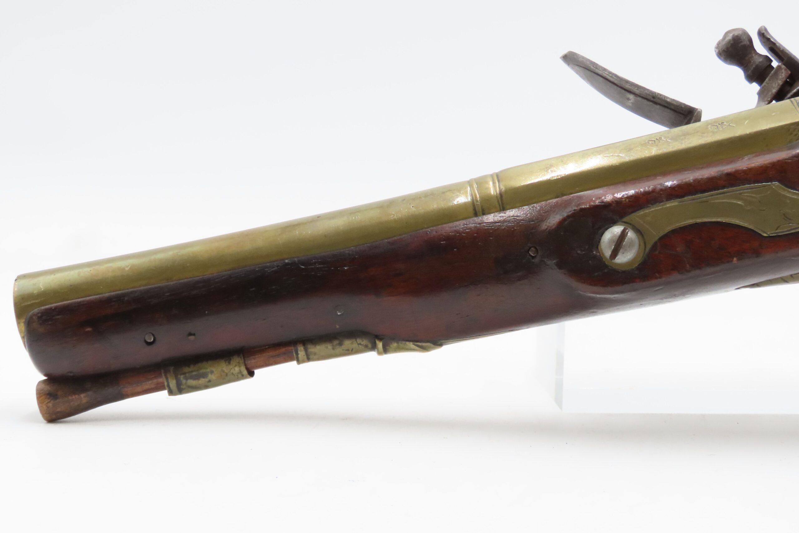Early 1800s Antique BRASS BARREL British FLINTLOCK Pistol TOWER STYLE PROOFS LIGHTLY ENGRAVED Handgun with BRASS FURNITURE - Image 14