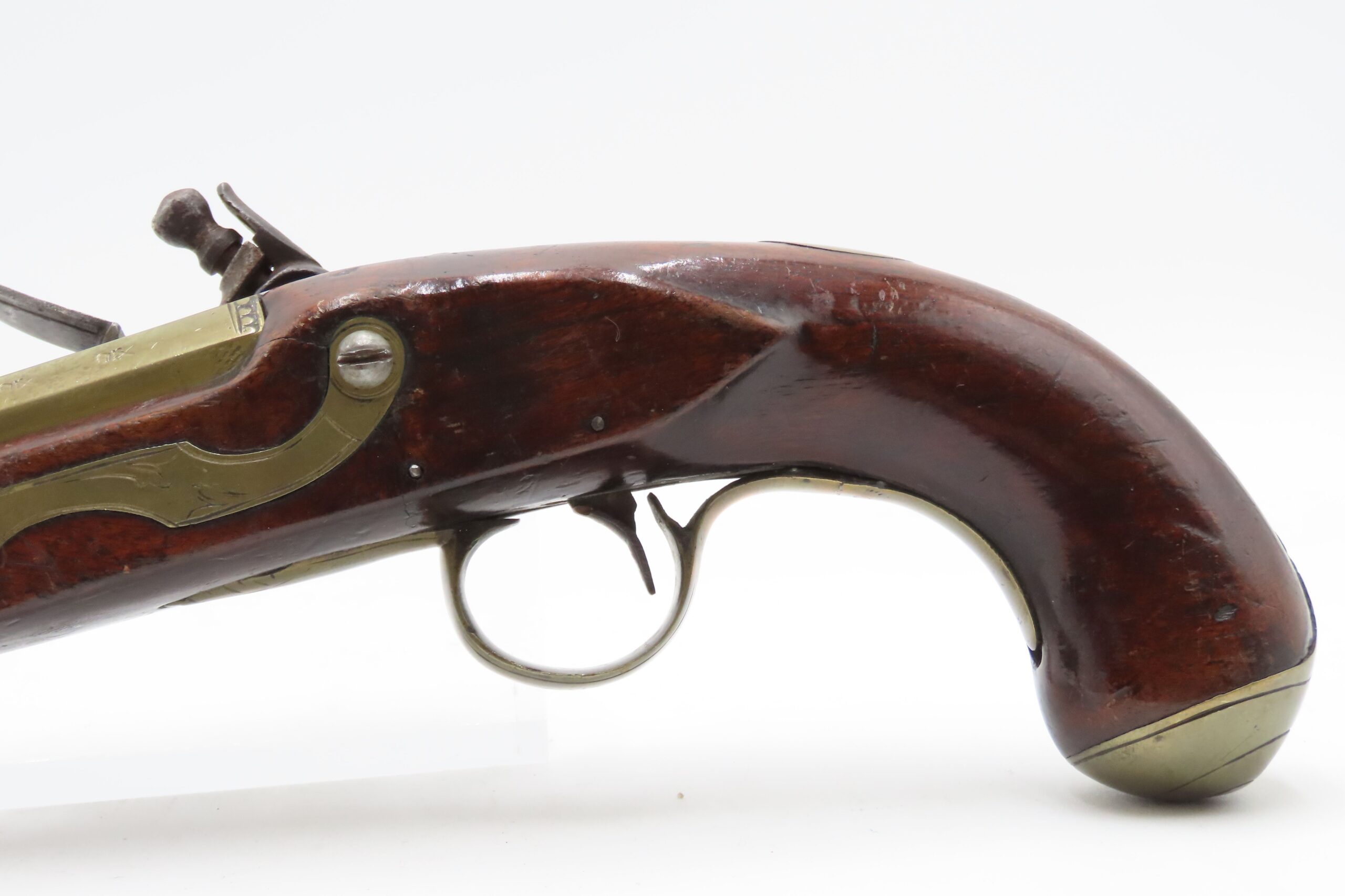 Early 1800s Antique BRASS BARREL British FLINTLOCK Pistol TOWER STYLE PROOFS LIGHTLY ENGRAVED Handgun with BRASS FURNITURE - Image 15
