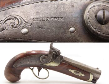 Very Scarce ENGRAVED Antique GILLESPIE Percussion DERRINGER Pistol NEW YORK CALIFORNIA GOLD RUSH Era RIVERBOAT GAMBLER’s Gun