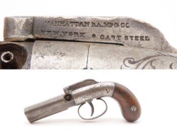 Rare ANTEBELLUM Antique MANHATTAN 3-Barrel Percussion PEPPERBOX Revolver 1 of 2,500 CIVIL WAR Era Production Revolvers