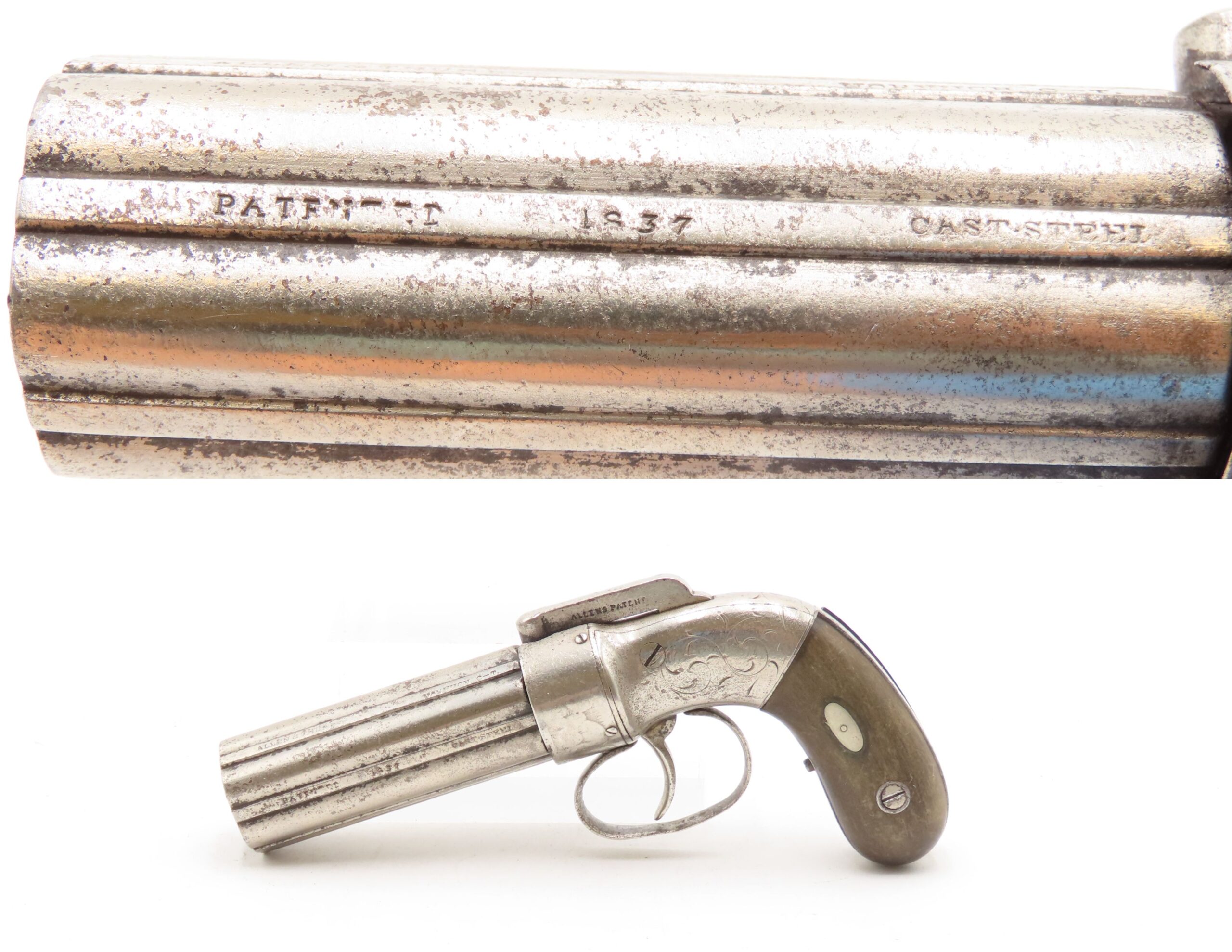 ENGRAVED Antique ALLEN & THURBER .31 Bar Hammer NORWICH Pepperbox BELLY GUN First American Double Action Revolving Pistol