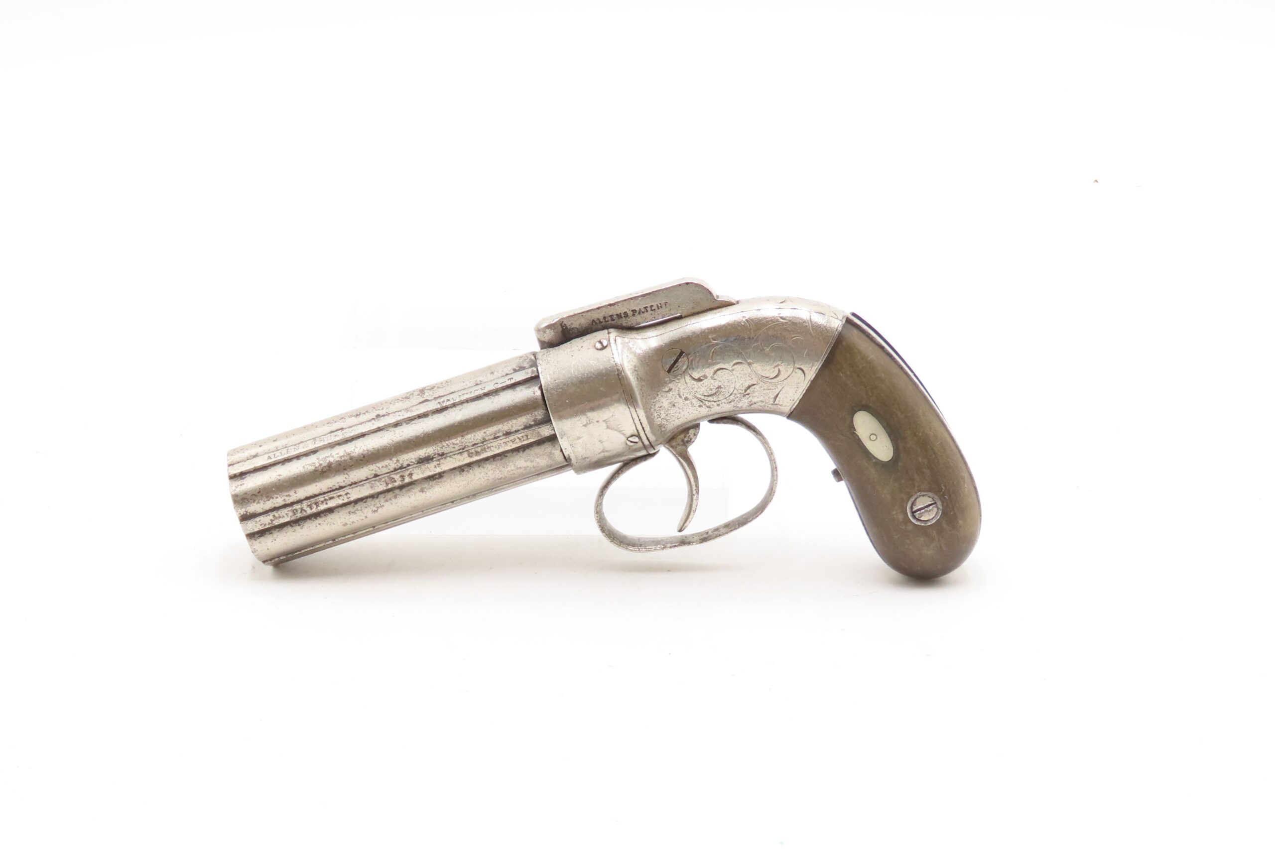 ENGRAVED Antique ALLEN & THURBER .31 Bar Hammer NORWICH Pepperbox BELLY GUN First American Double Action Revolving Pistol - Image 3