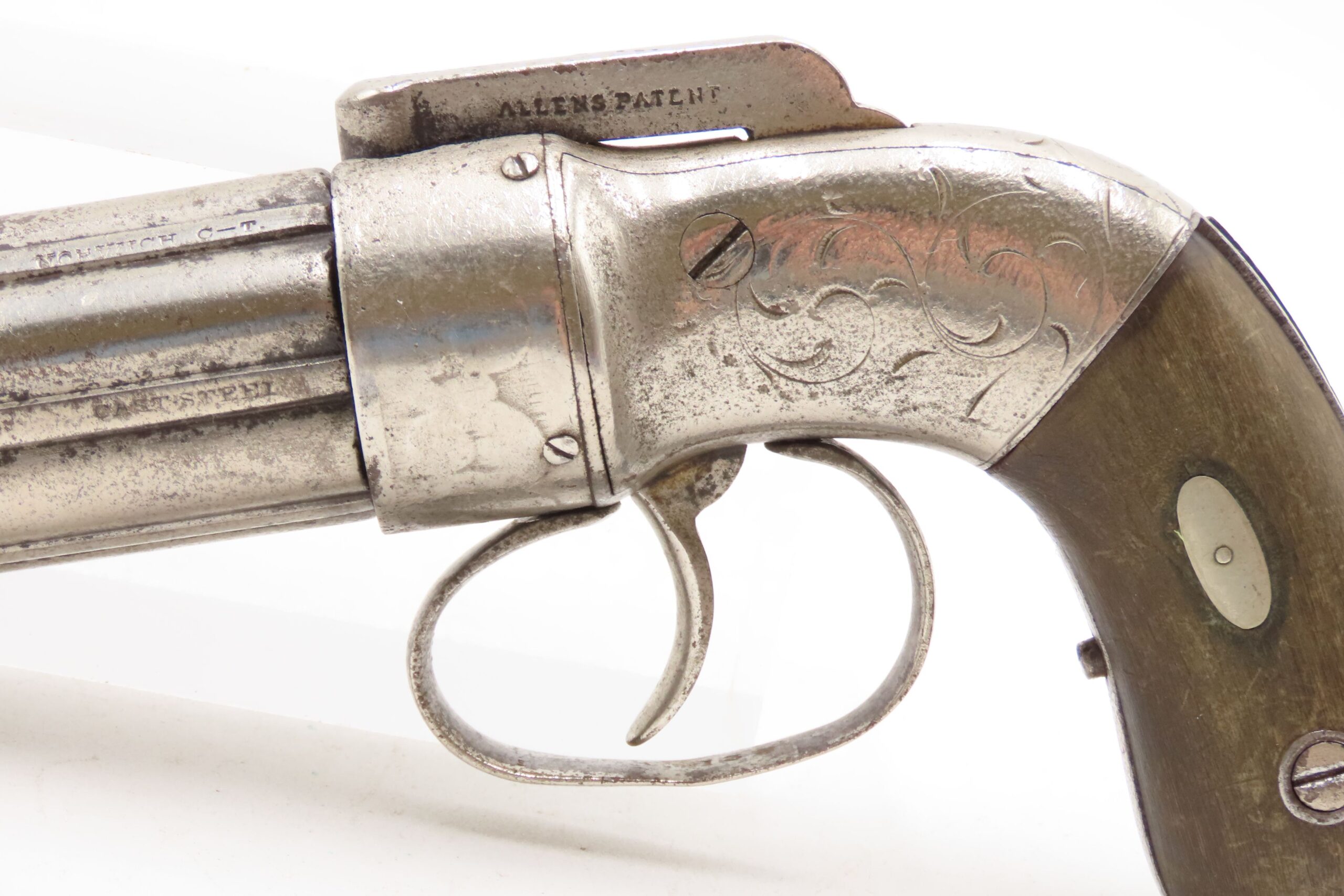 ENGRAVED Antique ALLEN & THURBER .31 Bar Hammer NORWICH Pepperbox BELLY GUN First American Double Action Revolving Pistol - Image 5