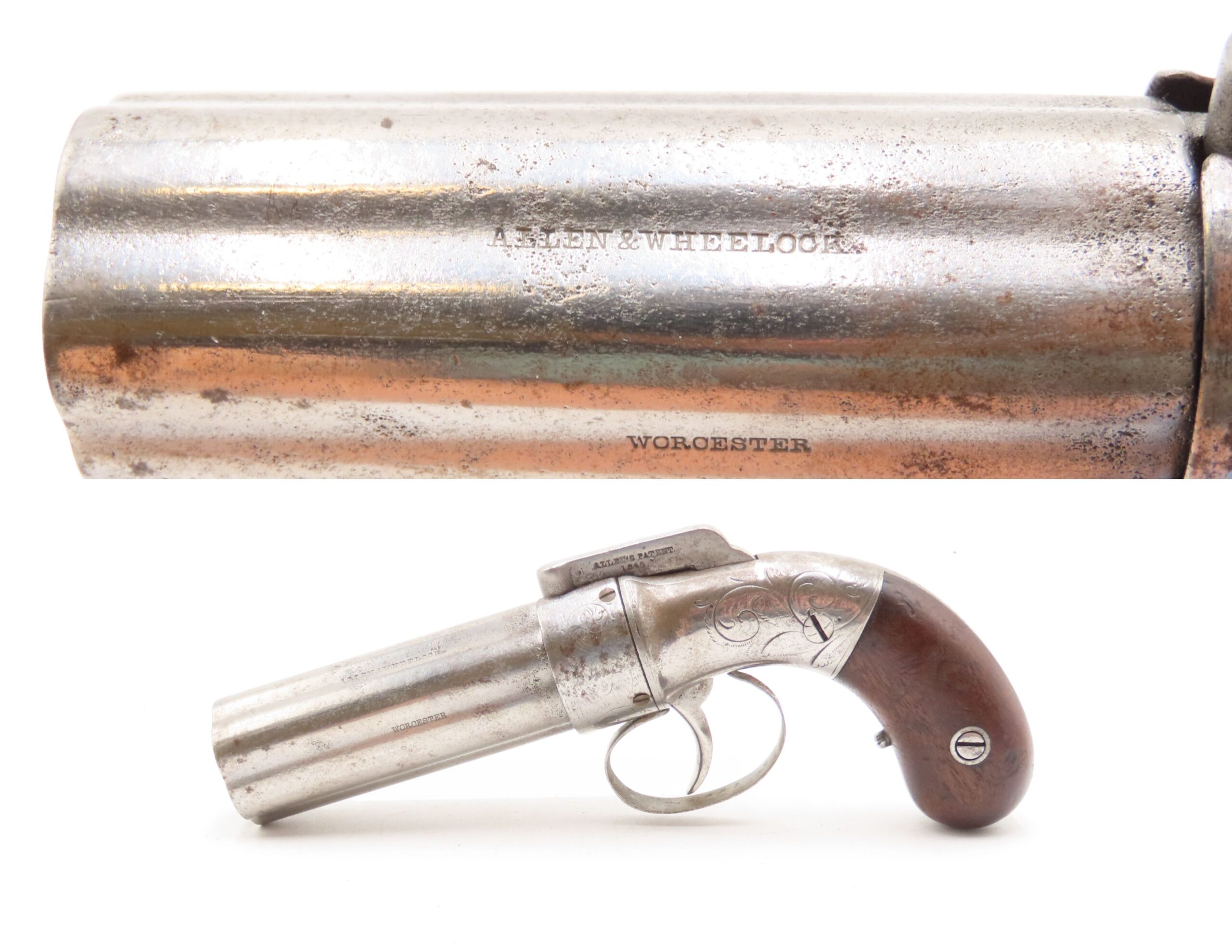 CIVIL WAR Era Antique ALLEN & WHEELOCK .31 PERCUSSION Pepperbox GOLD RUSH ENGRAVED 6-Shot Pepperbox RIVERBOAT GAMBLER