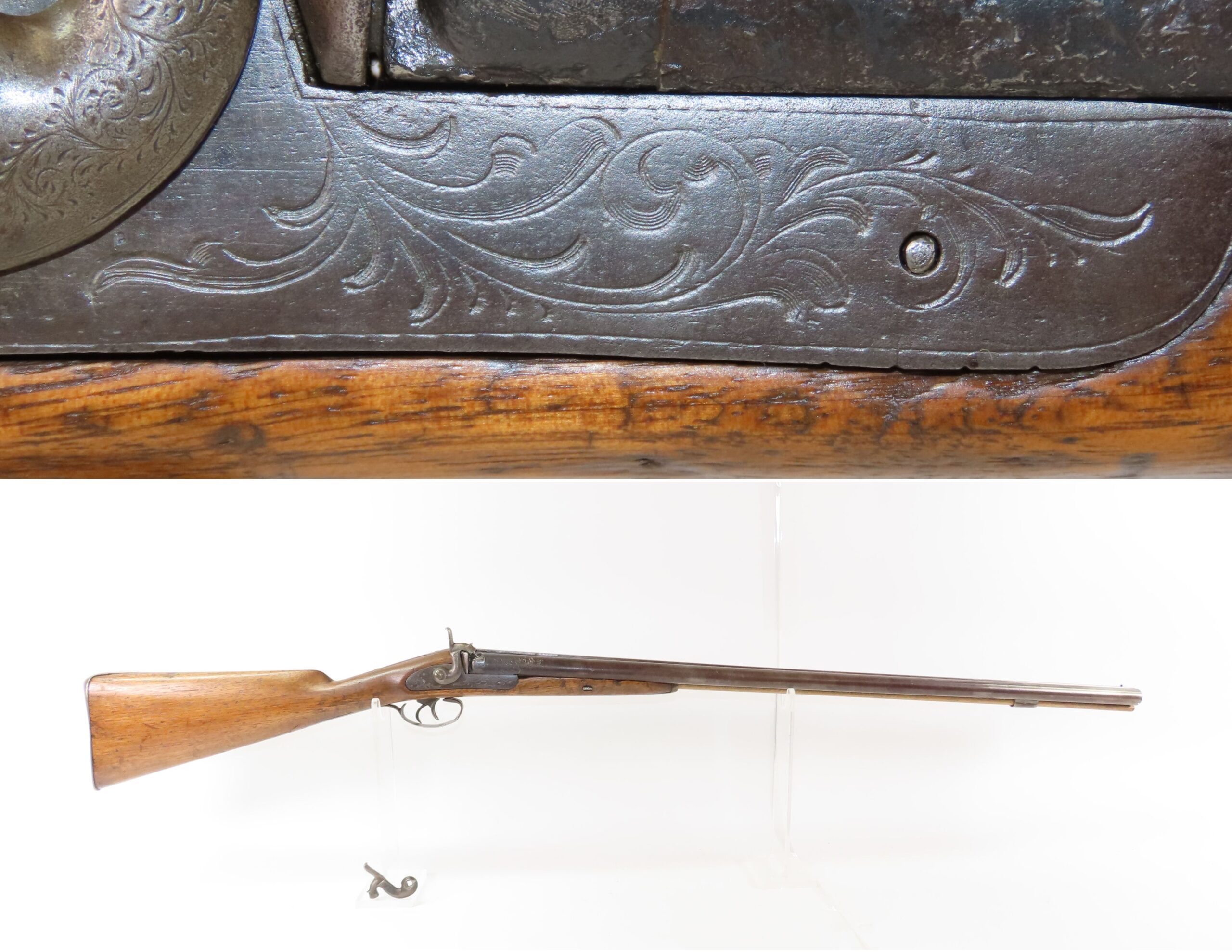 ENGRAVED Antique BELGIAN 12 g. Double Barrel SIDE x SIDE Percussion SHOTGUN Mid-1800s HOMESTEAD Hunting/Fowling Piece