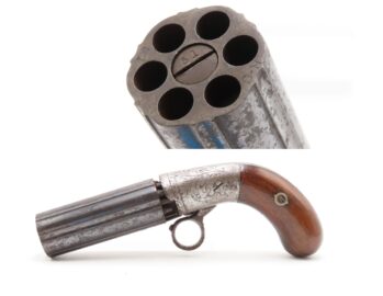 CIVIL WAR Era Antique BLUNT & SYMS Percussion PEPPERBOX Pistol WILD WEST    Scarce ENGRAVED Underhammer Ring Trigger Revolver