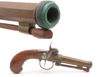 Mid-1800s Antique BRASS CANNON BARREL “Manstopper” PERCUSSION Pistol ENGRAVED Smoothbore Mid-19th Century Sidearm