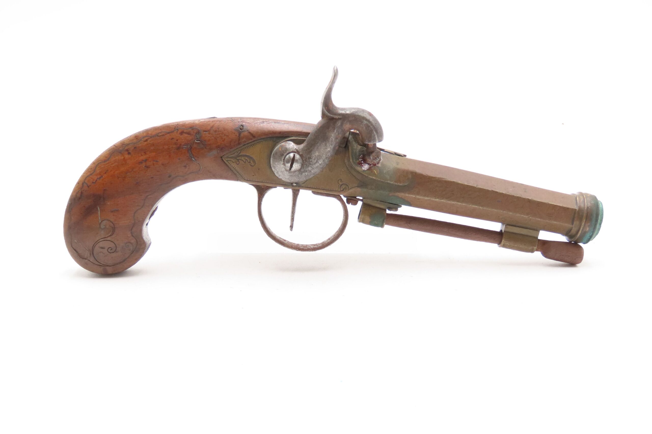 Mid-1800s Antique BRASS CANNON BARREL “Manstopper” PERCUSSION Pistol ENGRAVED Smoothbore Mid-19th Century Sidearm - Image 3