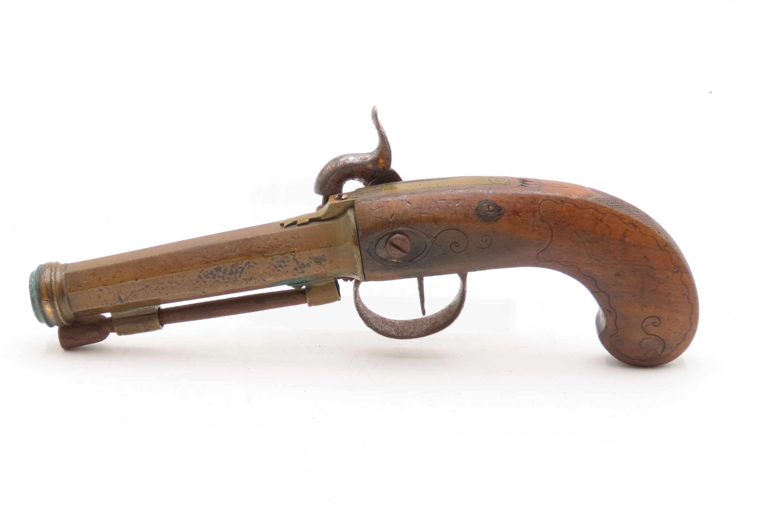 Mid-1800s Antique BRASS CANNON BARREL “Manstopper” PERCUSSION Pistol ENGRAVED Smoothbore Mid-19th Century Sidearm - Image 14