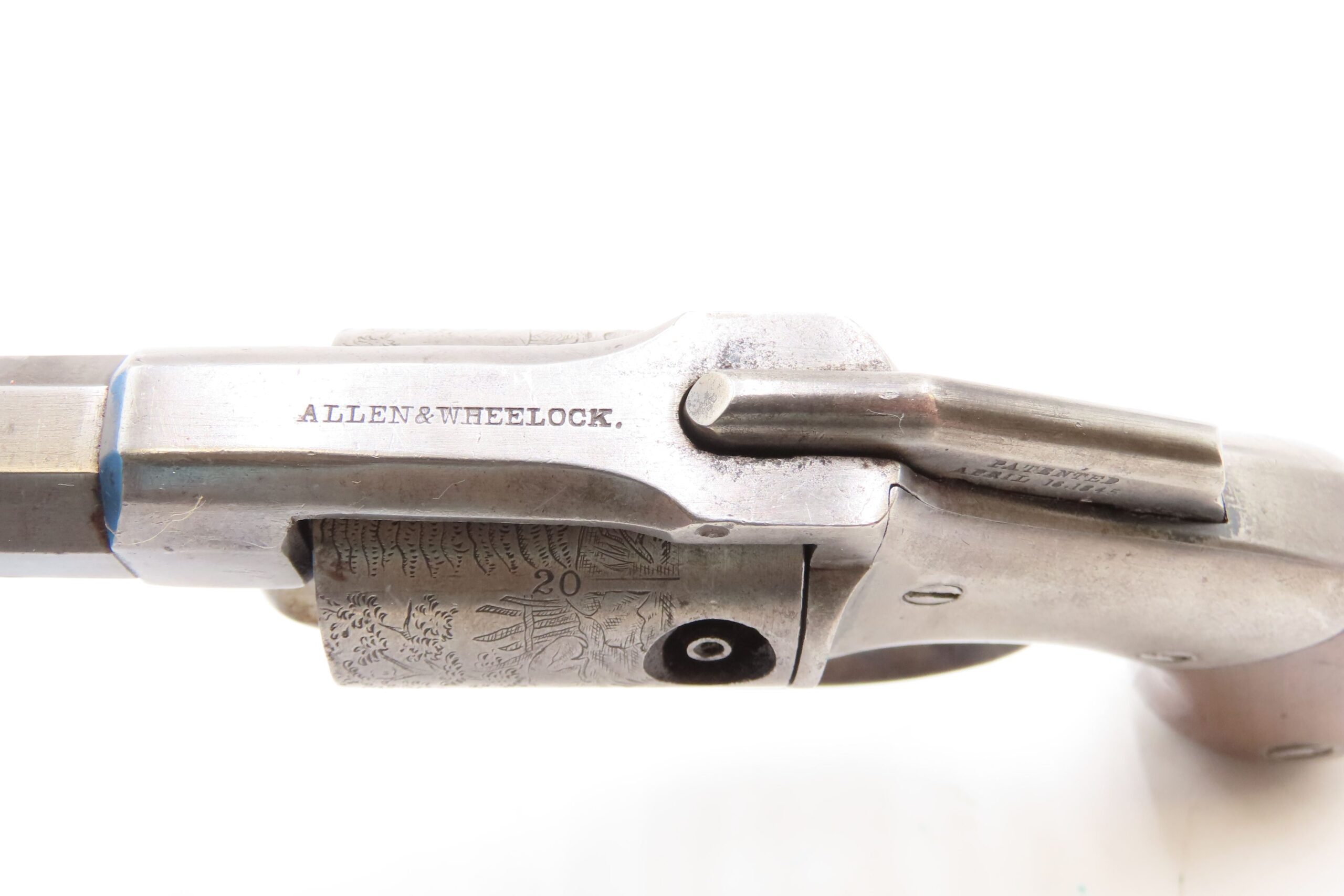 Rare ENGRAVED Antique ALLEN & WHEELOCK Small Frame Perc. POCKET Revolver Also Known as the “TRANSITION PEPPERBOX-REVOLVER” - Image 12