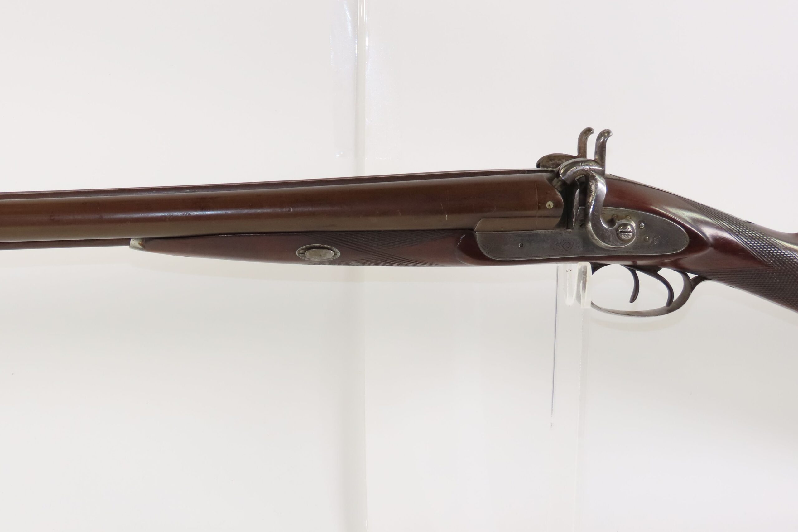 ENGRAVED Antique I. HOLLIS & SONS 10 Gauge Percussion DOUBLE BARREL Shotgun LONDON MADE Longarm from the mid-19th Century - Image 5
