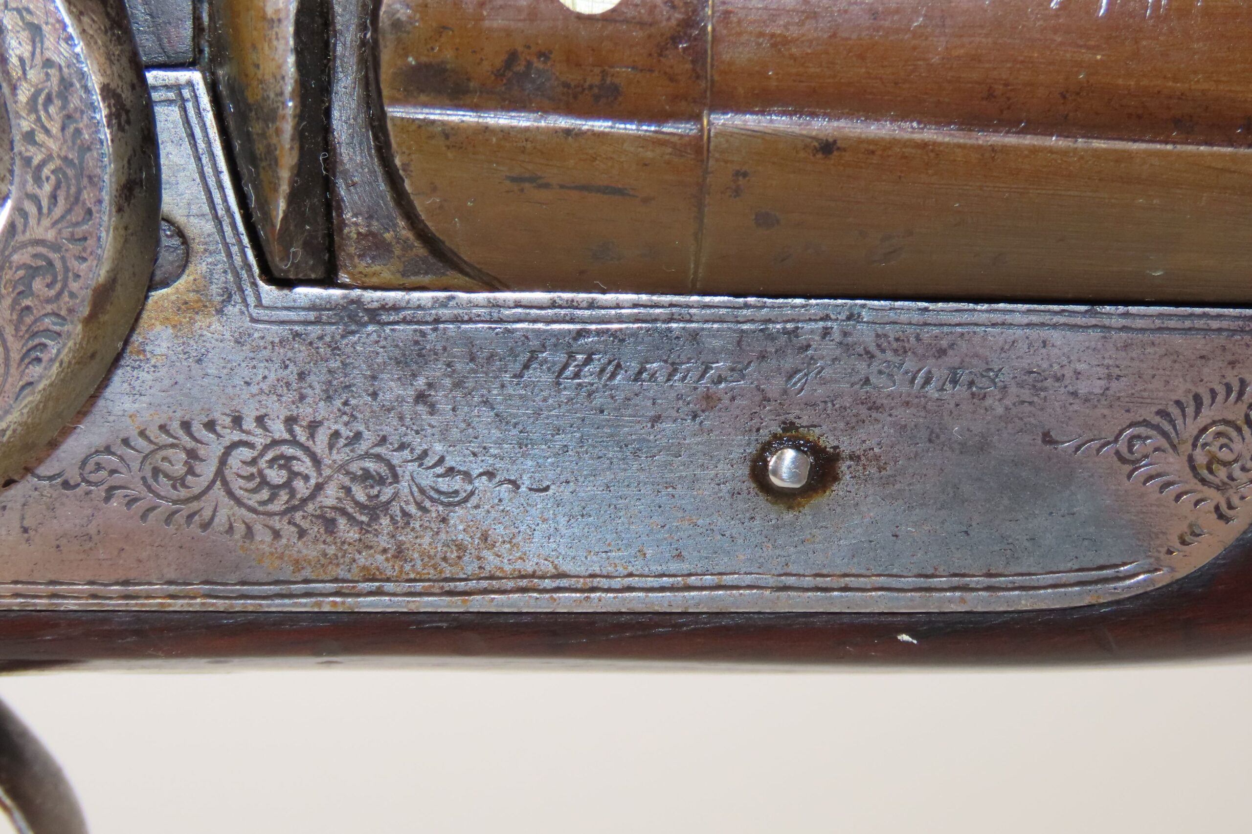 ENGRAVED Antique I. HOLLIS & SONS 10 Gauge Percussion DOUBLE BARREL Shotgun LONDON MADE Longarm from the mid-19th Century - Image 19