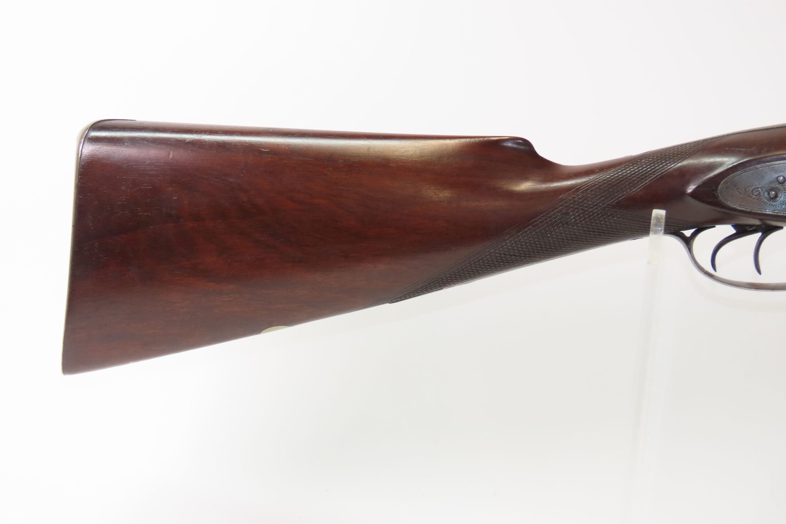 ENGRAVED Antique I. HOLLIS & SONS 10 Gauge Percussion DOUBLE BARREL Shotgun LONDON MADE Longarm from the mid-19th Century - Image 21