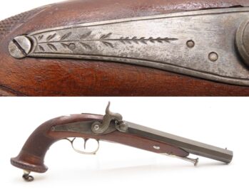 ENGRAVED Antique BELGIAN French Style Large Bore “MANSTOPPER” Perc. Pistol Mid-19th Century SELF DEFENSE Single Shot Pistol