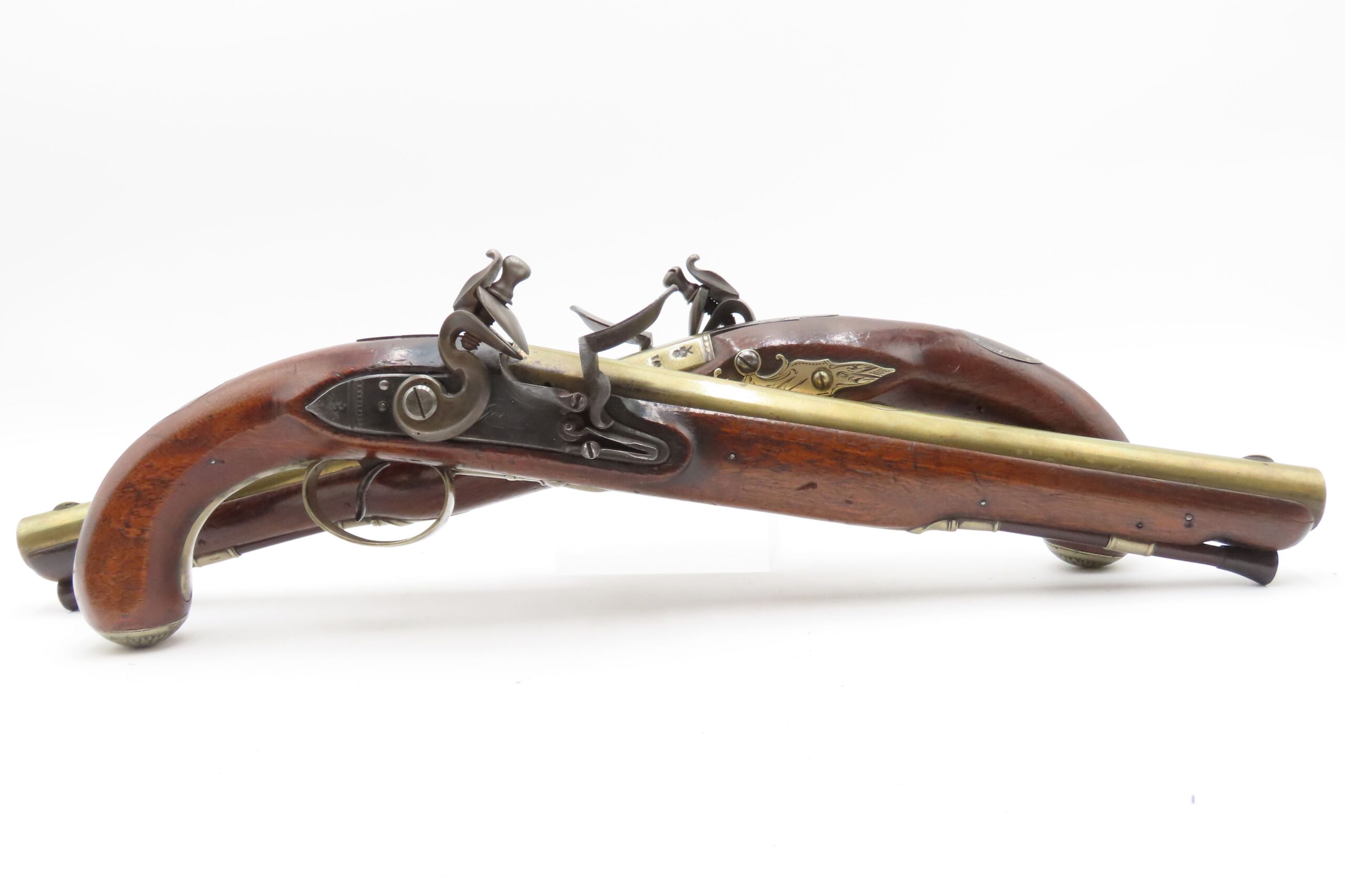BRACE of REVOLUTIONARY WAR Era Brass Barrel JOVER & SON Flintlock Pistols 1750-1786 Mfr. With GERMAN SILVER MOUNTS - Image 3