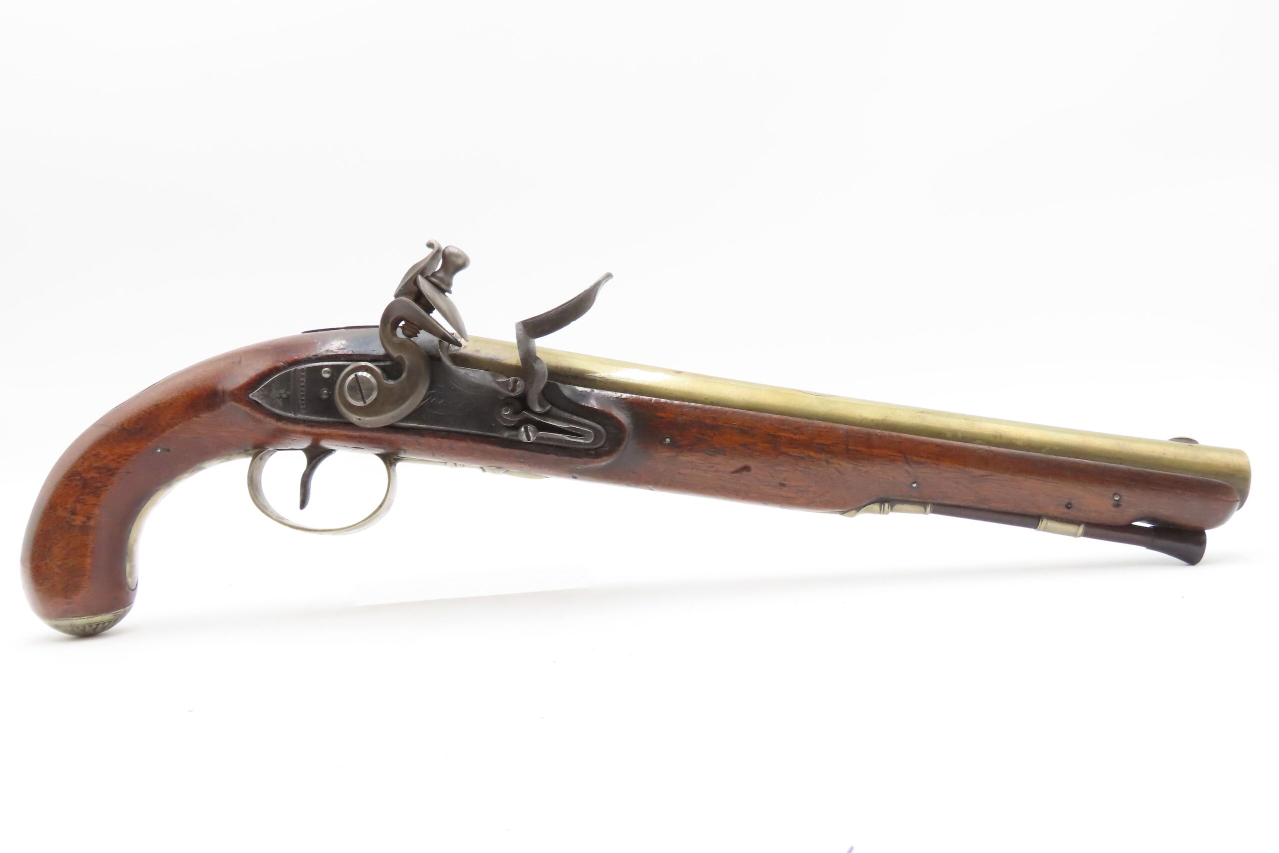 BRACE of REVOLUTIONARY WAR Era Brass Barrel JOVER & SON Flintlock Pistols 1750-1786 Mfr. With GERMAN SILVER MOUNTS - Image 4