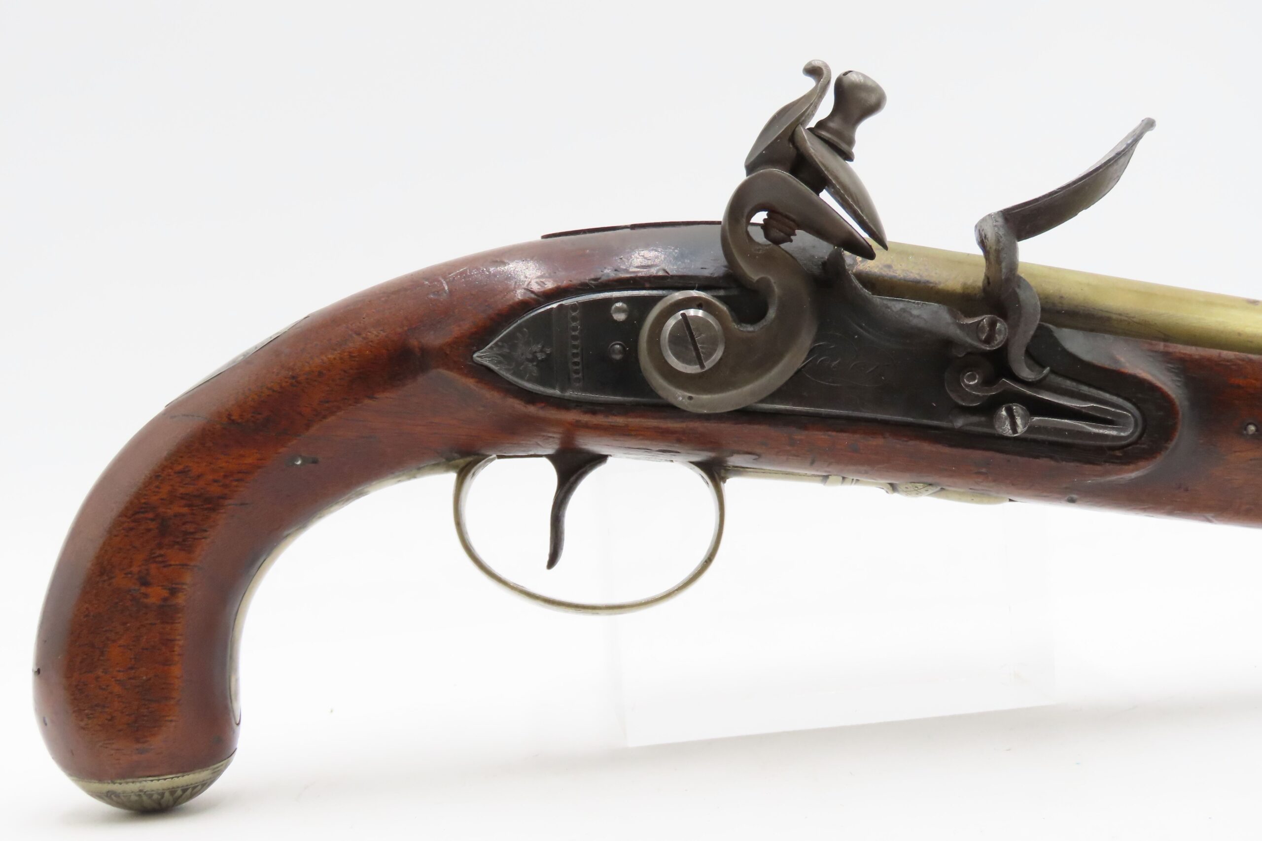 BRACE of REVOLUTIONARY WAR Era Brass Barrel JOVER & SON Flintlock Pistols 1750-1786 Mfr. With GERMAN SILVER MOUNTS - Image 6