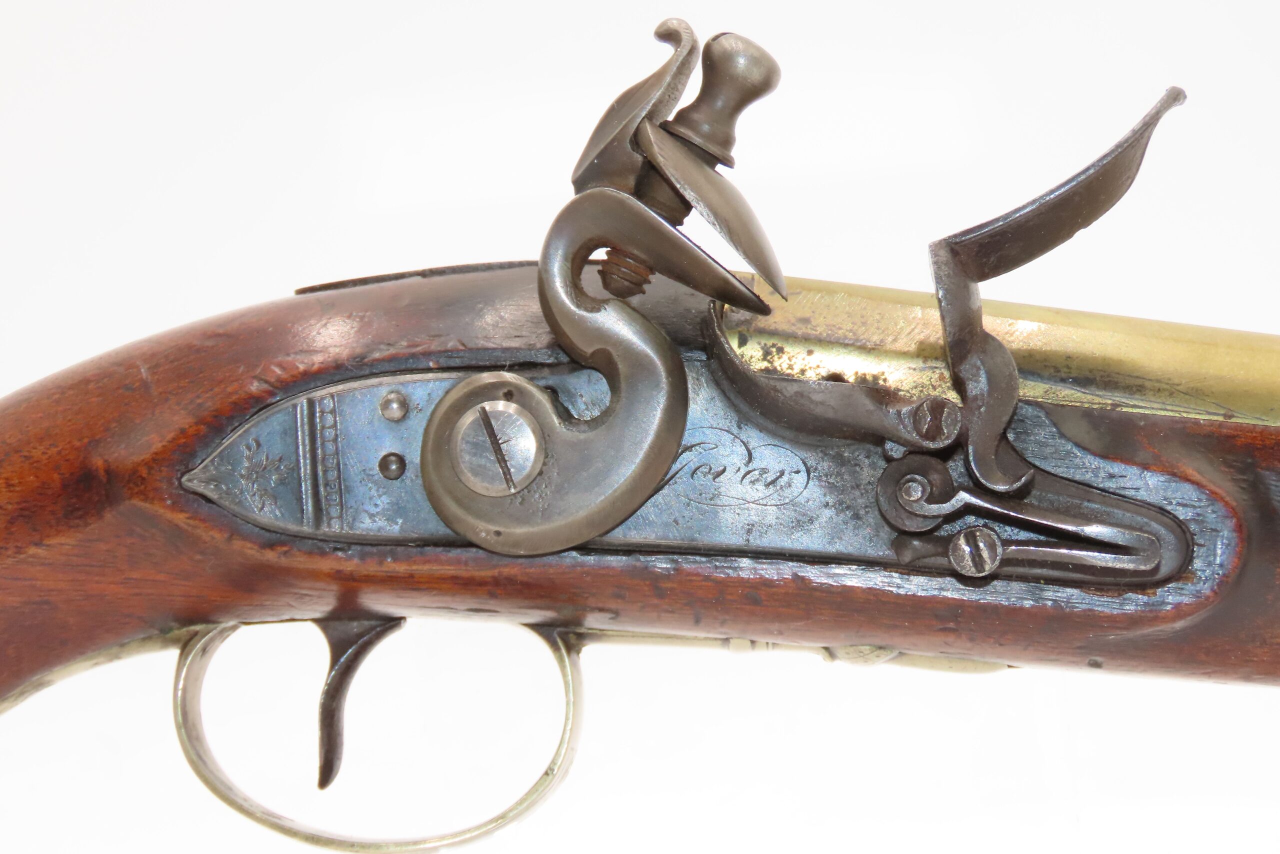 BRACE of REVOLUTIONARY WAR Era Brass Barrel JOVER & SON Flintlock Pistols 1750-1786 Mfr. With GERMAN SILVER MOUNTS - Image 7