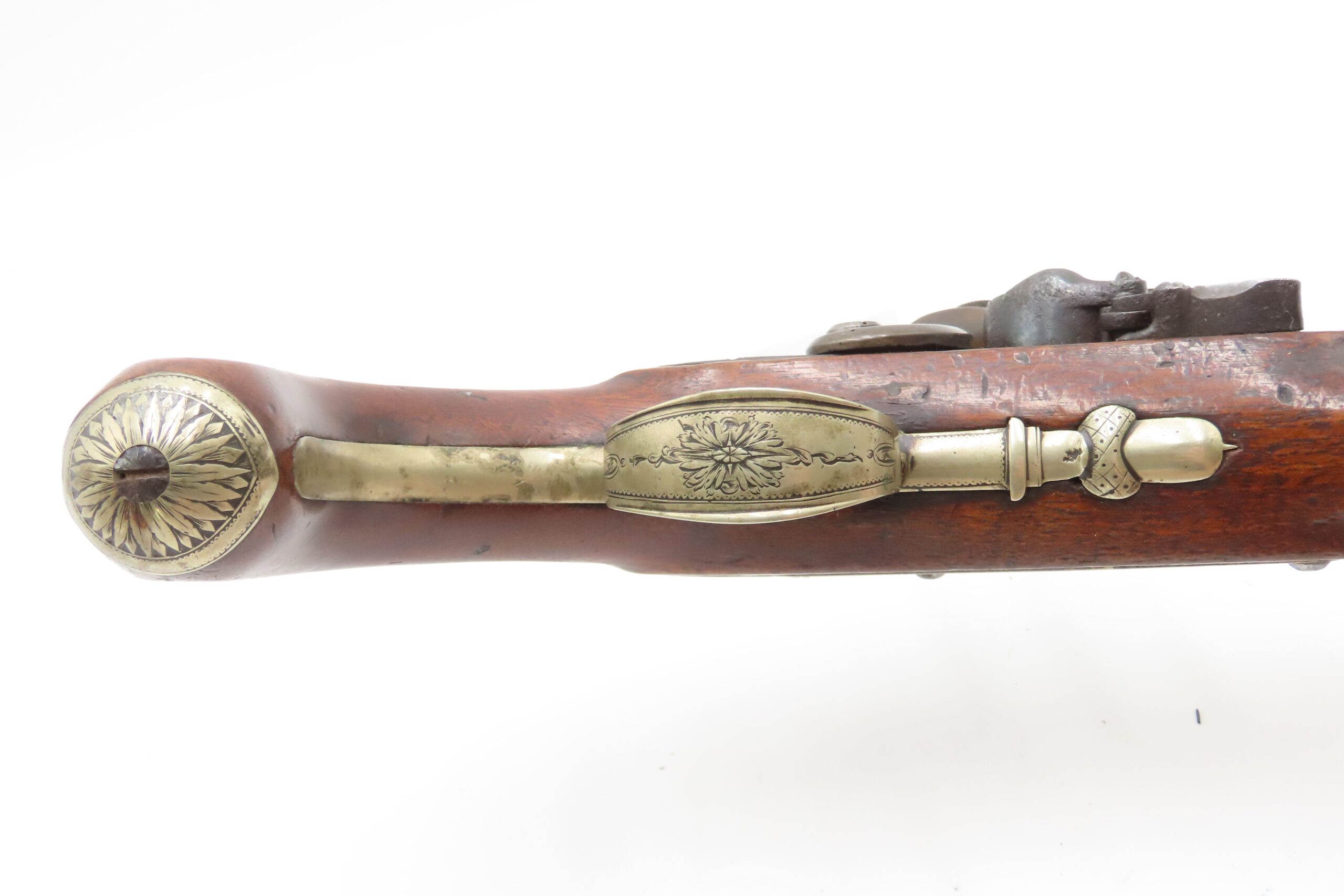 BRACE of REVOLUTIONARY WAR Era Brass Barrel JOVER & SON Flintlock Pistols 1750-1786 Mfr. With GERMAN SILVER MOUNTS - Image 9