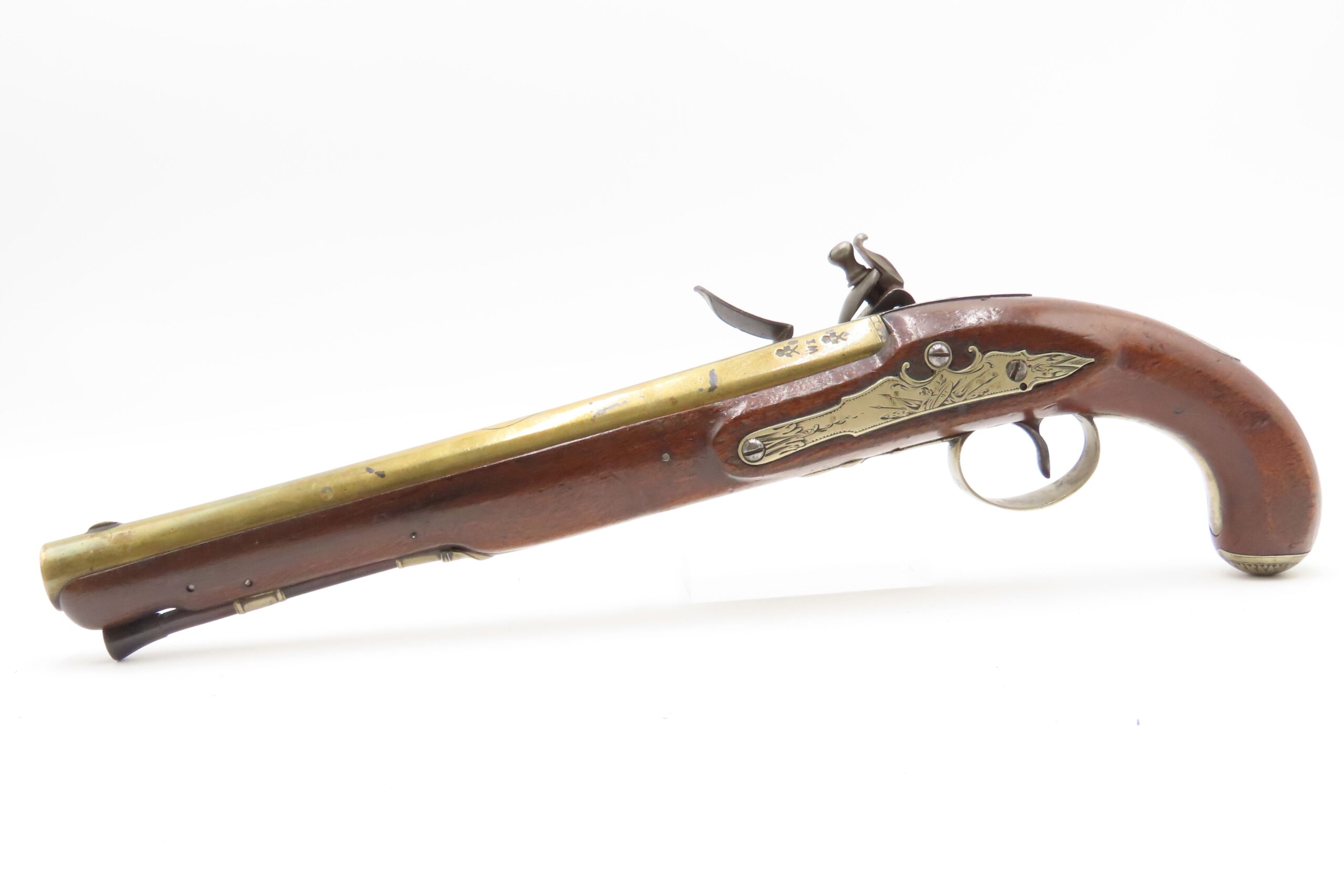 BRACE of REVOLUTIONARY WAR Era Brass Barrel JOVER & SON Flintlock Pistols 1750-1786 Mfr. With GERMAN SILVER MOUNTS - Image 13
