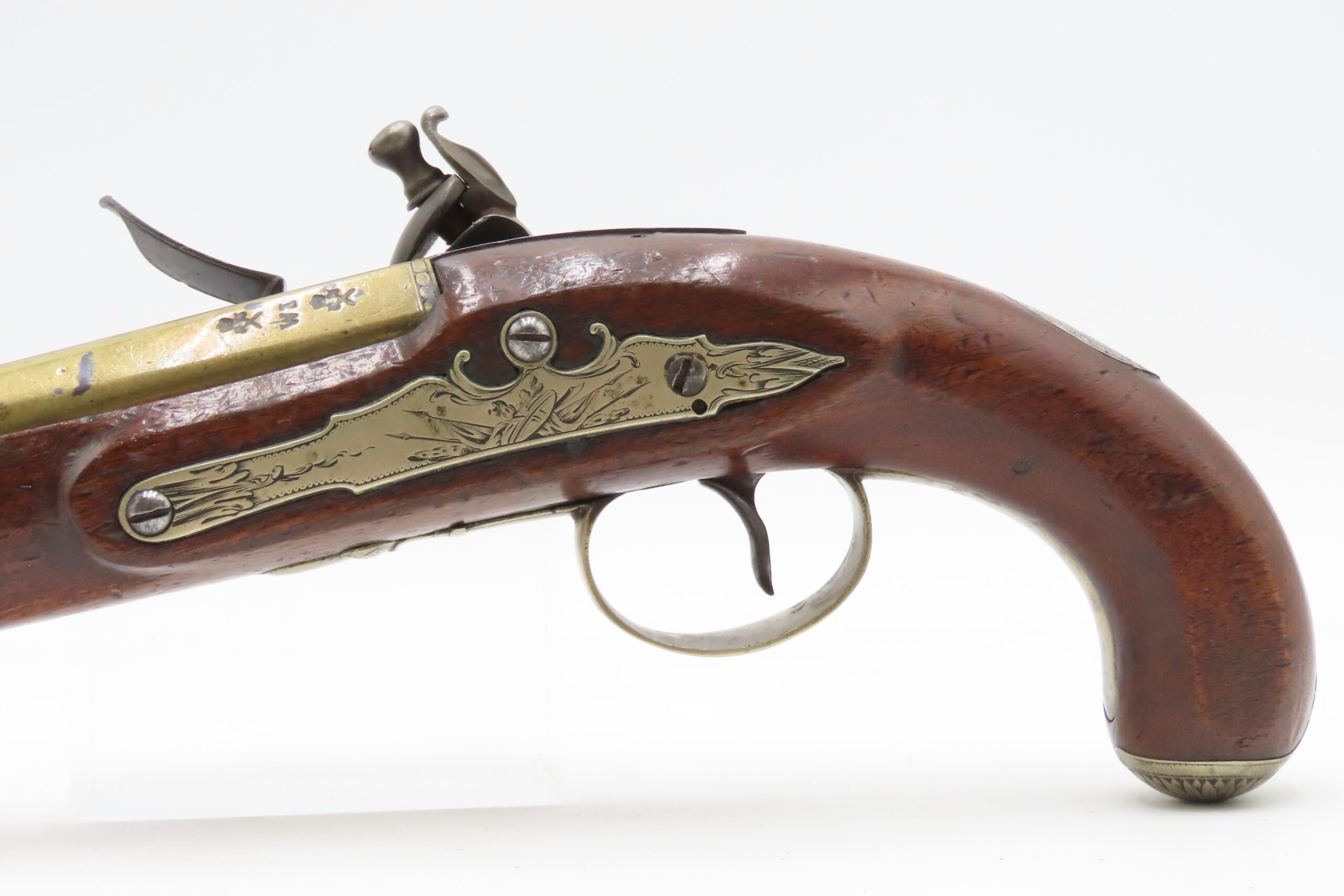 BRACE of REVOLUTIONARY WAR Era Brass Barrel JOVER & SON Flintlock Pistols 1750-1786 Mfr. With GERMAN SILVER MOUNTS - Image 15