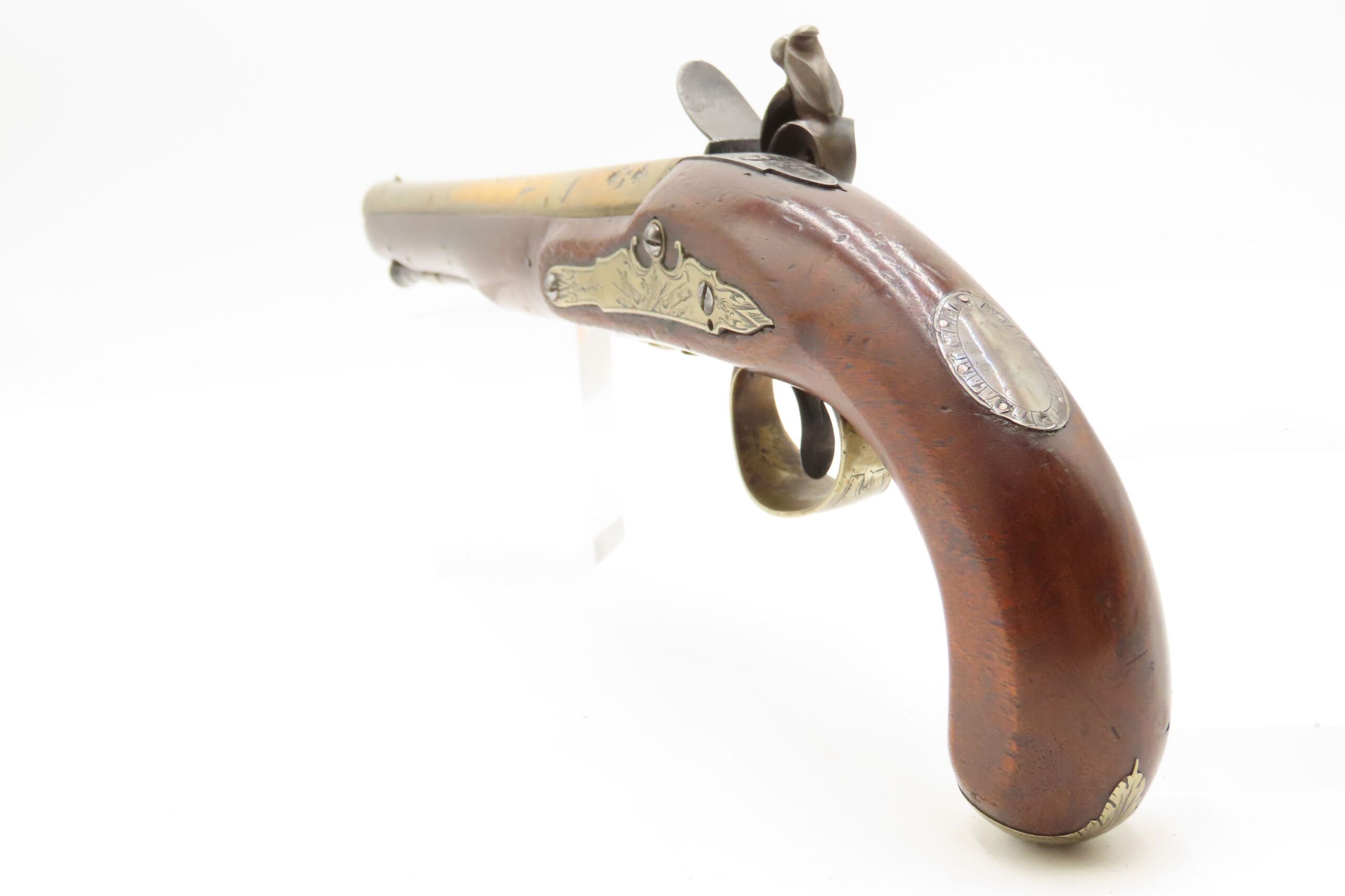 BRACE of REVOLUTIONARY WAR Era Brass Barrel JOVER & SON Flintlock Pistols 1750-1786 Mfr. With GERMAN SILVER MOUNTS - Image 17