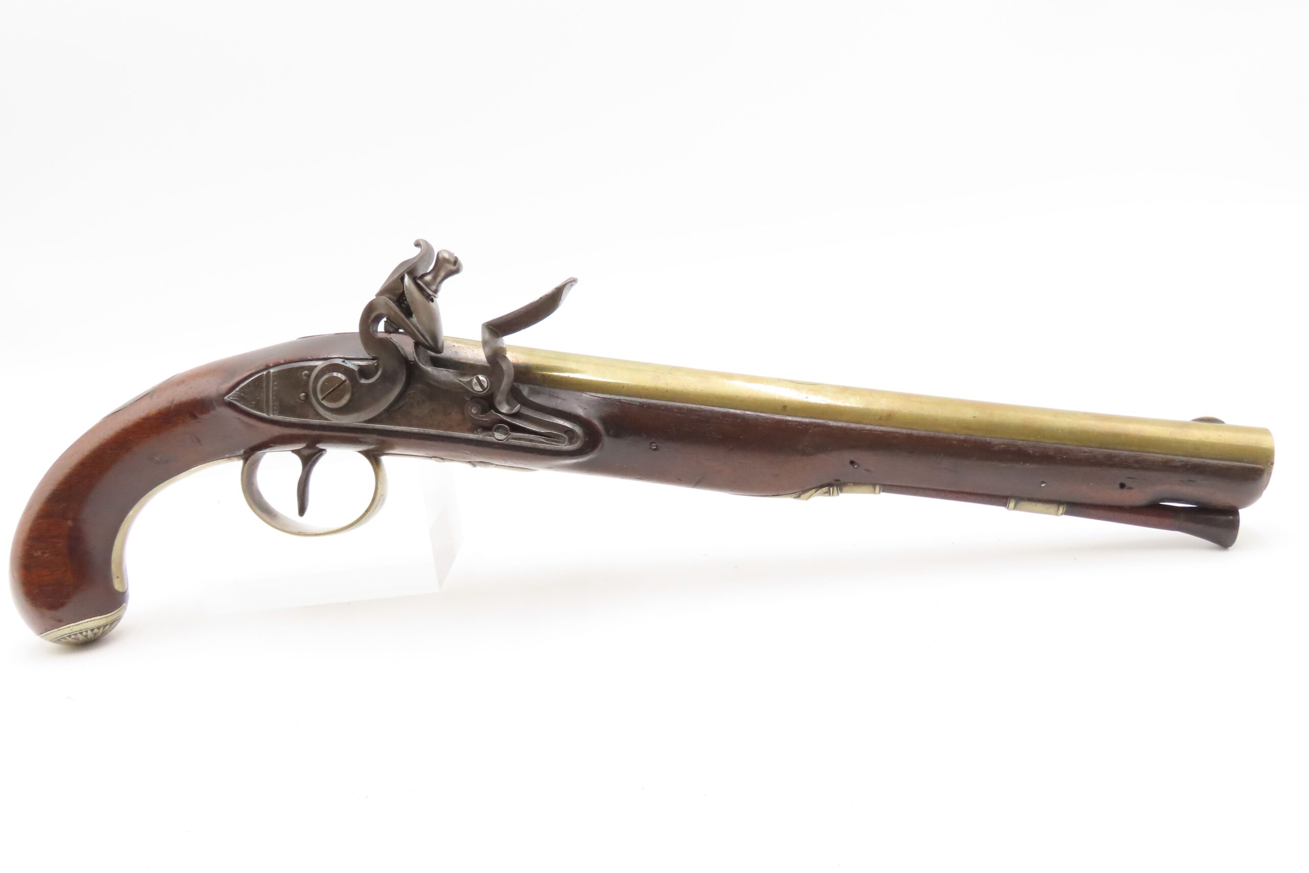 BRACE of REVOLUTIONARY WAR Era Brass Barrel JOVER & SON Flintlock Pistols 1750-1786 Mfr. With GERMAN SILVER MOUNTS - Image 18
