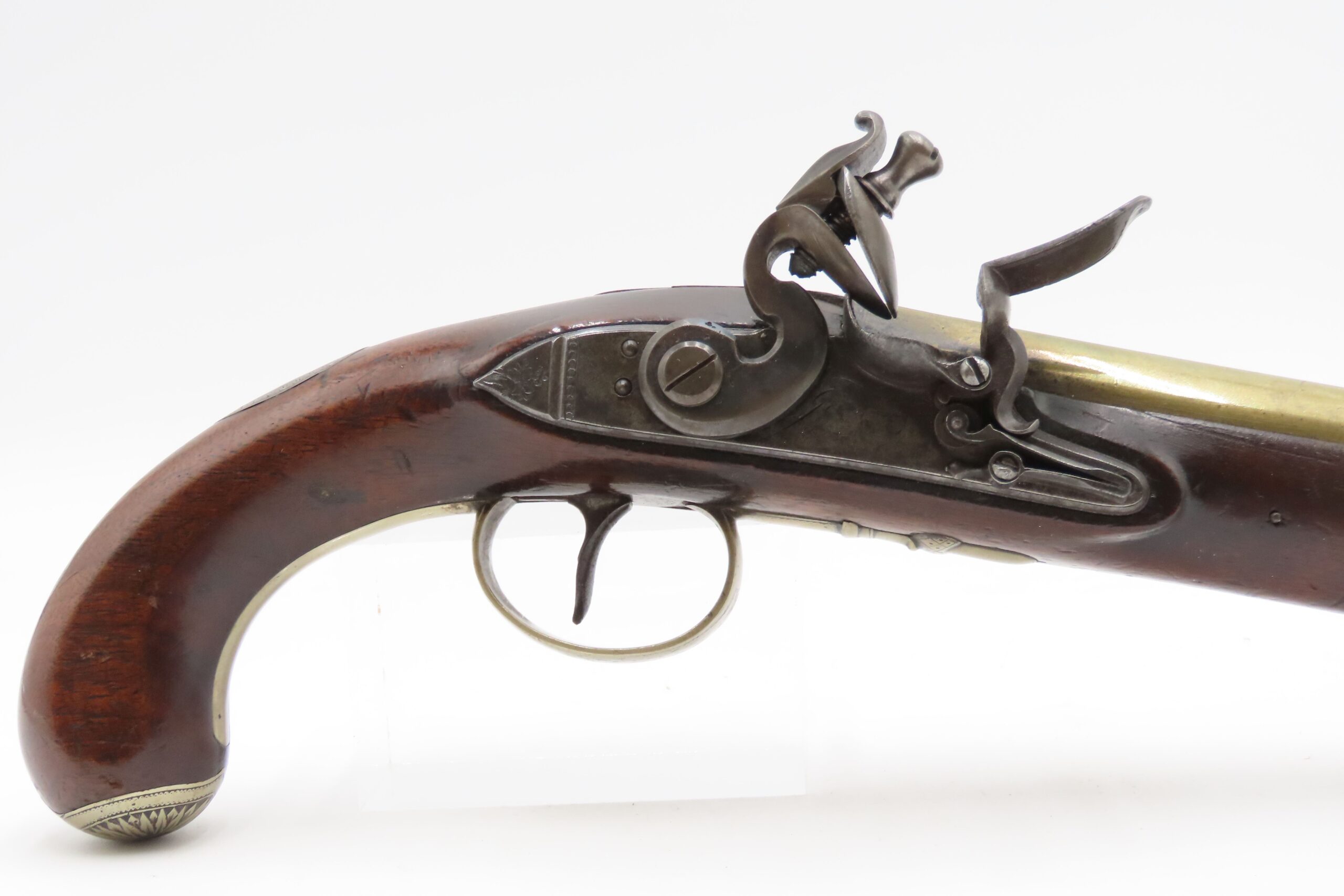 BRACE of REVOLUTIONARY WAR Era Brass Barrel JOVER & SON Flintlock Pistols 1750-1786 Mfr. With GERMAN SILVER MOUNTS - Image 20