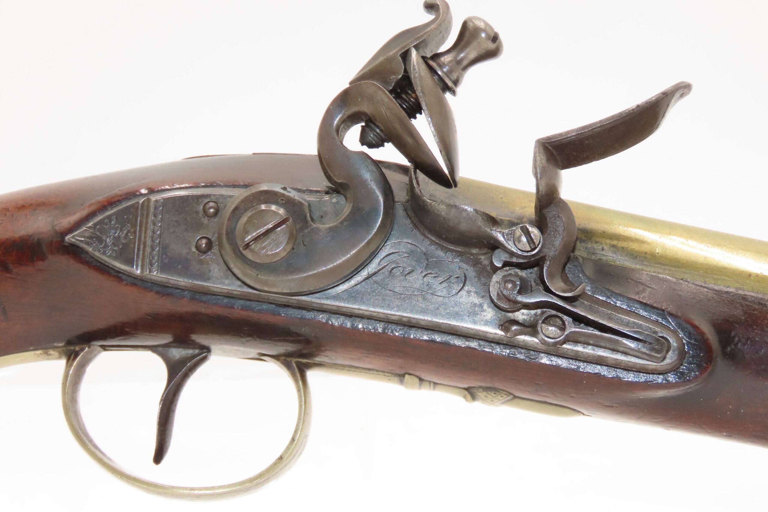 BRACE of REVOLUTIONARY WAR Era Brass Barrel JOVER & SON Flintlock Pistols 1750-1786 Mfr. With GERMAN SILVER MOUNTS - Image 21
