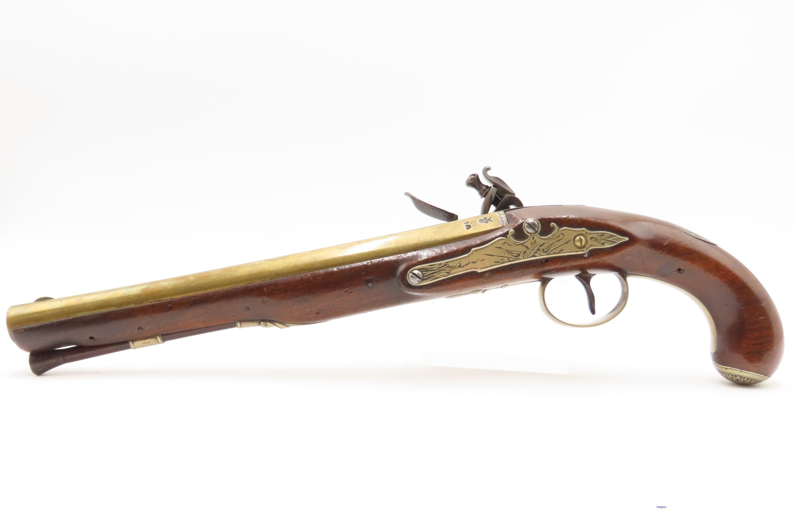 BRACE of REVOLUTIONARY WAR Era Brass Barrel JOVER & SON Flintlock Pistols 1750-1786 Mfr. With GERMAN SILVER MOUNTS - Image 28