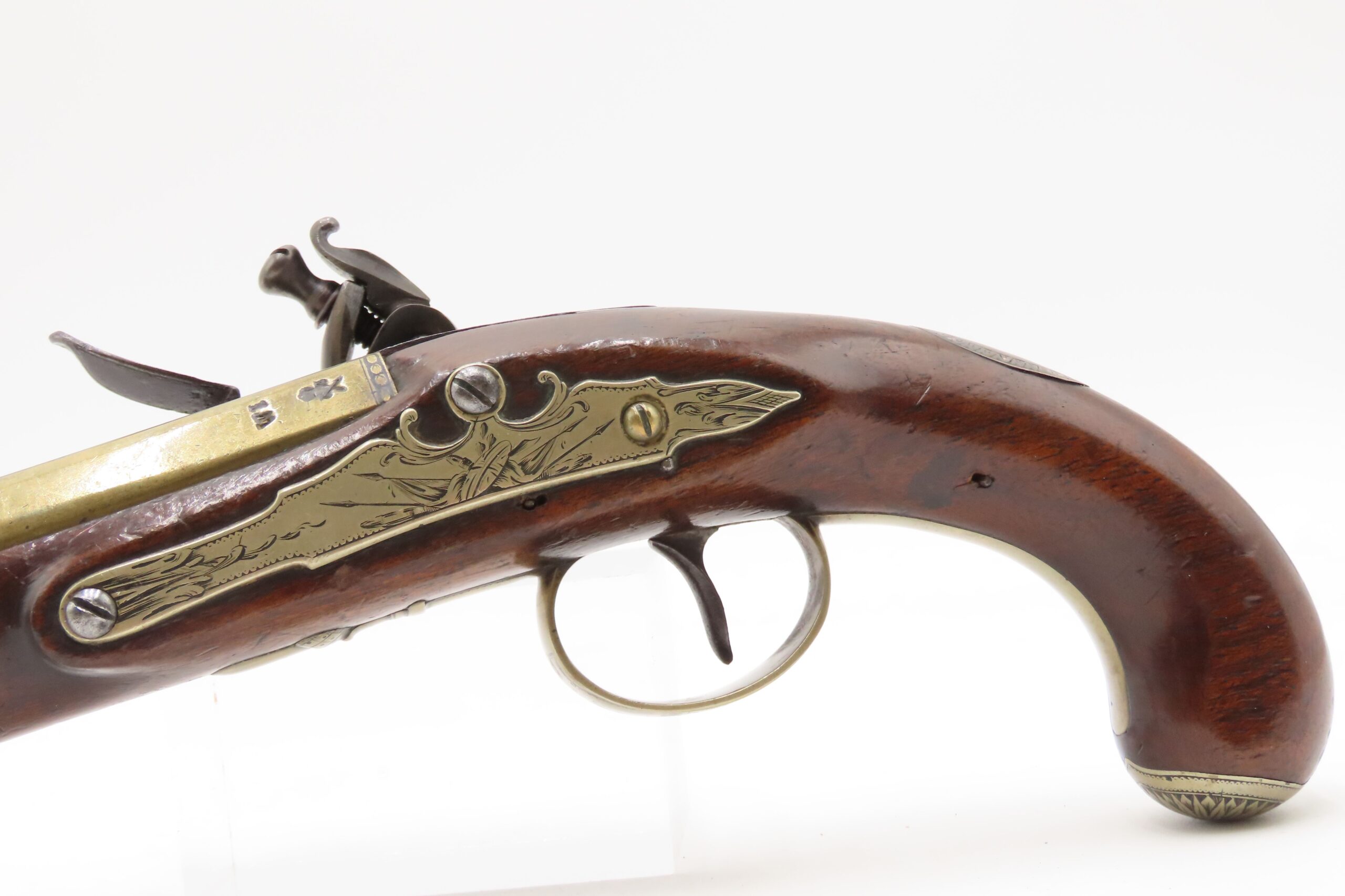 BRACE of REVOLUTIONARY WAR Era Brass Barrel JOVER & SON Flintlock Pistols 1750-1786 Mfr. With GERMAN SILVER MOUNTS - Image 30