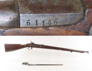 Antique CIVIL WAR Era European PERCUSSION Full Stock Military Rifle BAYONET “Crown/I” Proofed .54 Caliber Longarm