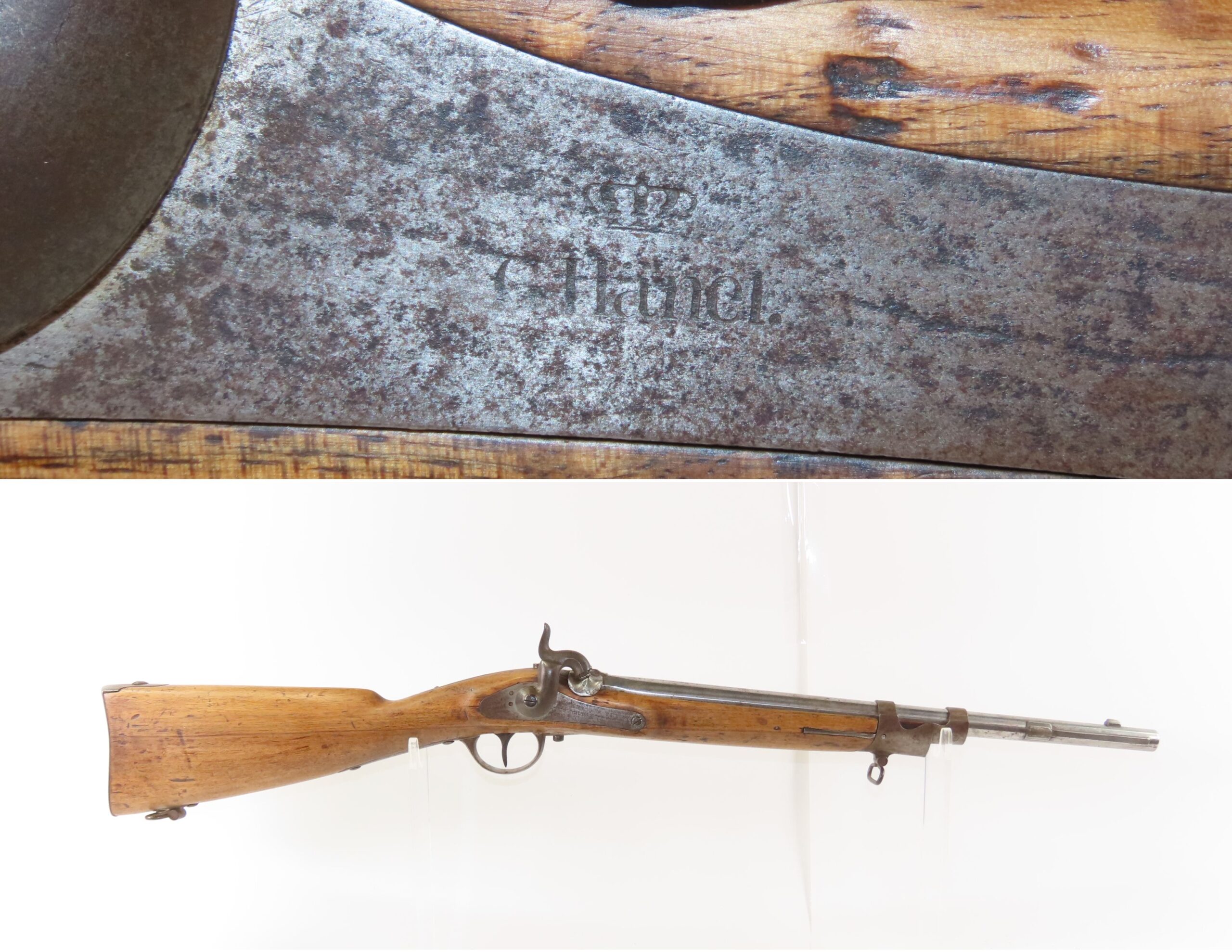 CIVIL WAR Mid-1800s Antique German G. HANEL of SUHL .58 Half Stock MILITARY CAVALRY Carbine with BAYONET LUG
