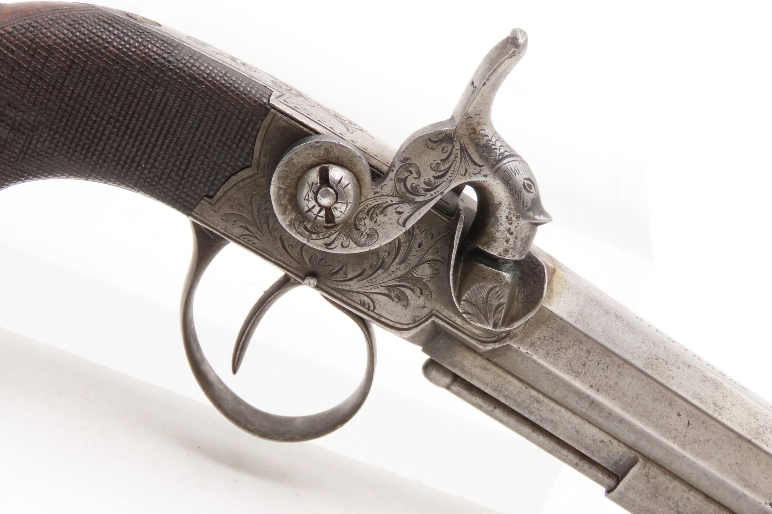ENGRAVED Antique British RICHARDSON Boxlock Percussion SELF DEFENSE Pistol “LIVERPOOL” 1840s SIDEHAMMER Coat/Pocket Pistol - Image 5