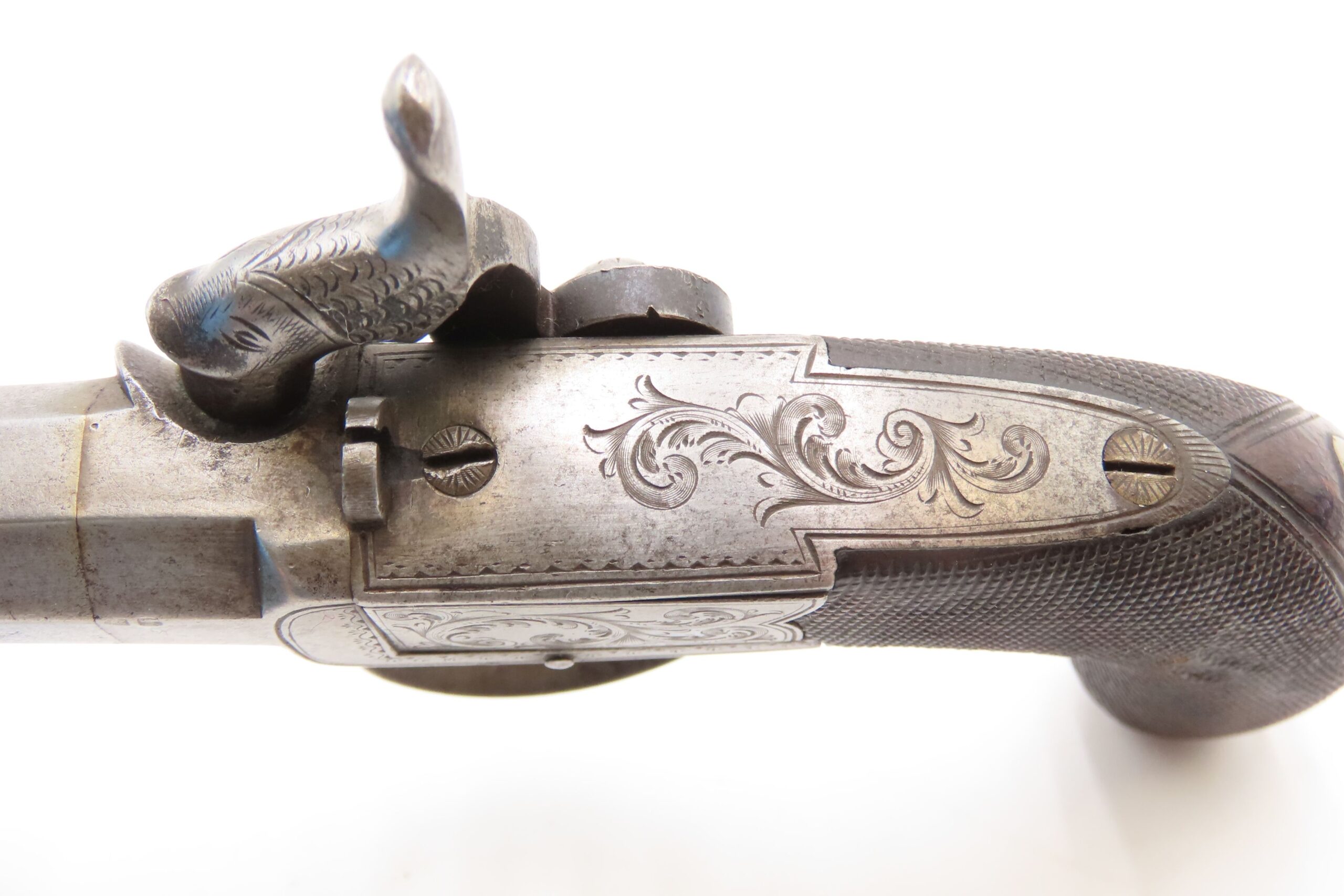 ENGRAVED Antique British RICHARDSON Boxlock Percussion SELF DEFENSE Pistol “LIVERPOOL” 1840s SIDEHAMMER Coat/Pocket Pistol - Image 9