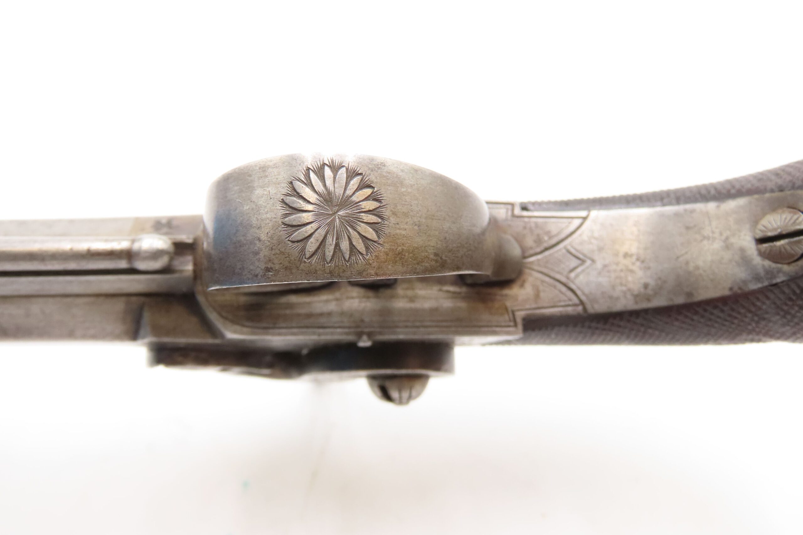 ENGRAVED Antique British RICHARDSON Boxlock Percussion SELF DEFENSE Pistol “LIVERPOOL” 1840s SIDEHAMMER Coat/Pocket Pistol - Image 12