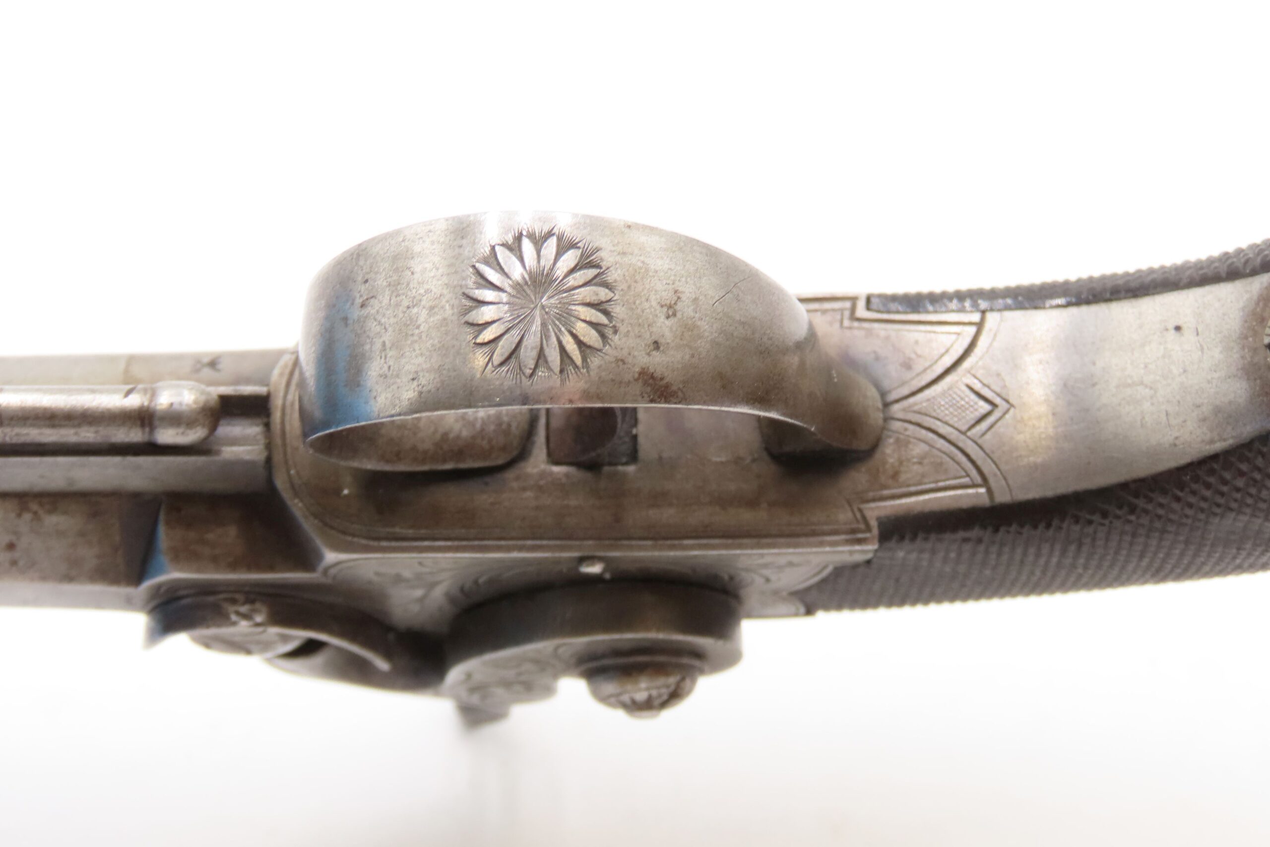 ENGRAVED Antique British RICHARDSON Boxlock Percussion SELF DEFENSE Pistol “LIVERPOOL” 1840s SIDEHAMMER Coat/Pocket Pistol - Image 26