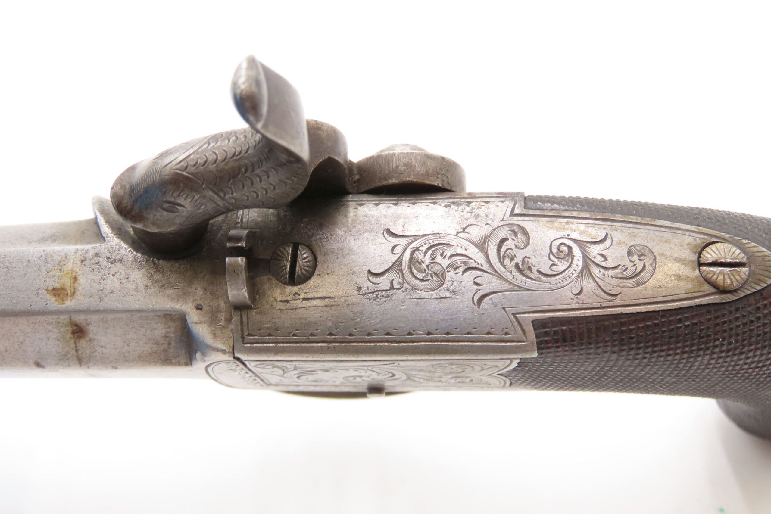 ENGRAVED Antique British RICHARDSON Boxlock Percussion SELF DEFENSE Pistol “LIVERPOOL” 1840s SIDEHAMMER Coat/Pocket Pistol - Image 30
