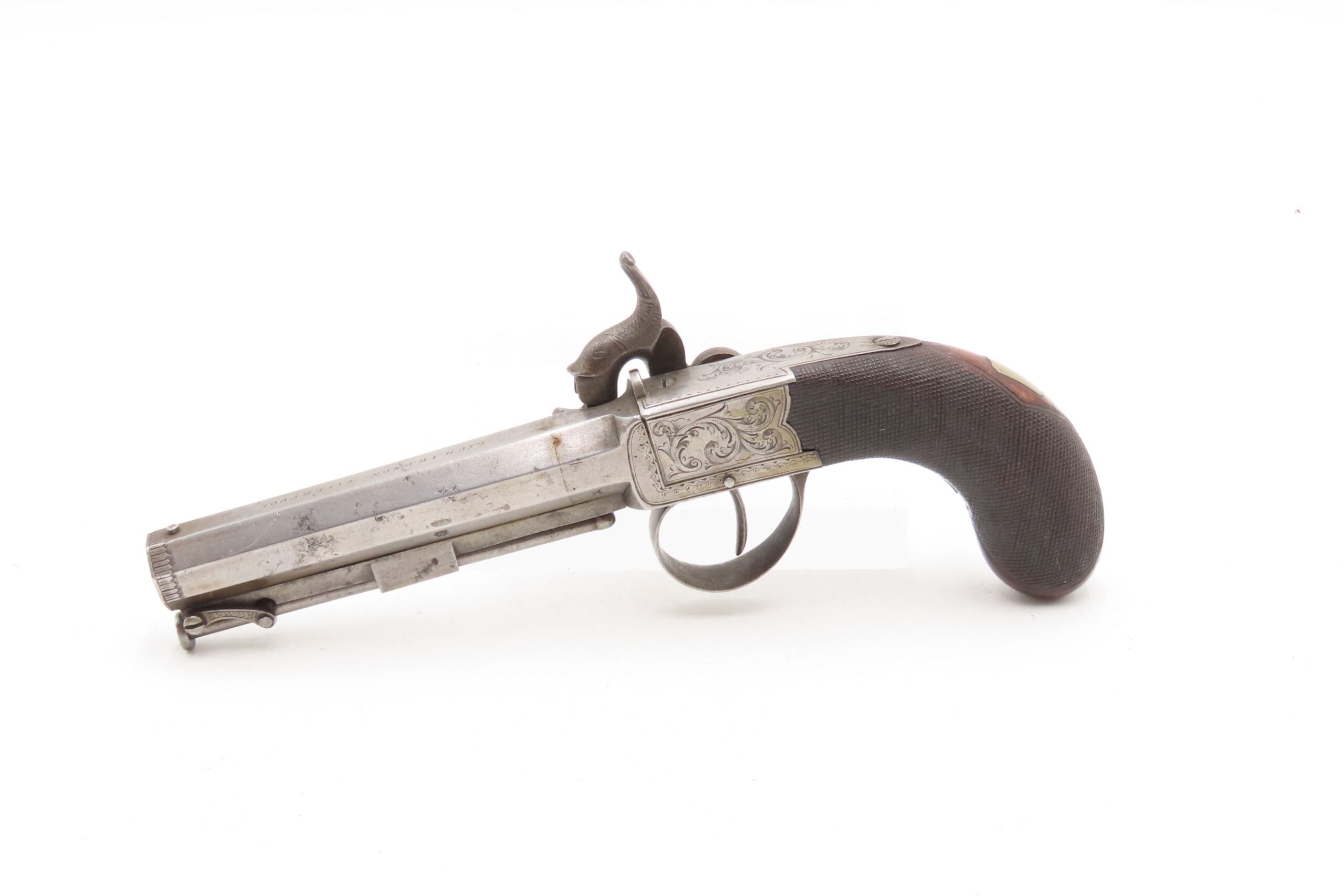 ENGRAVED Antique British RICHARDSON Boxlock Percussion SELF DEFENSE Pistol “LIVERPOOL” 1840s SIDEHAMMER Coat/Pocket Pistol - Image 34