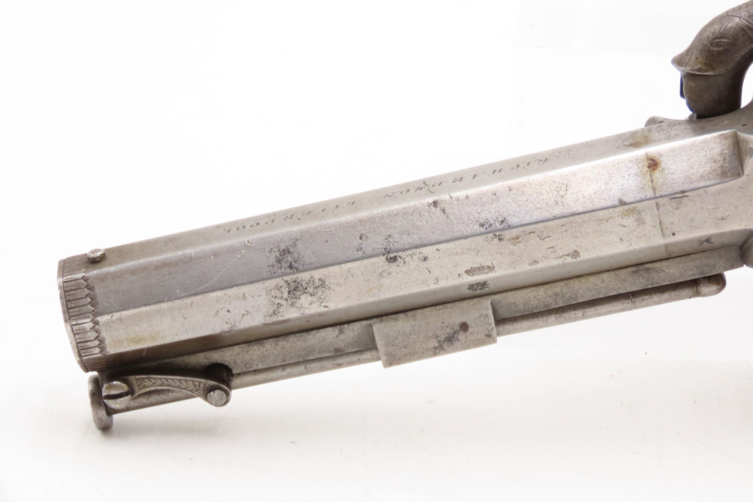 ENGRAVED Antique British RICHARDSON Boxlock Percussion SELF DEFENSE Pistol “LIVERPOOL” 1840s SIDEHAMMER Coat/Pocket Pistol - Image 37