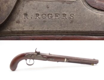 c1830s-40s R. ROGERS Rare PILL-PRIMED Antique TRANSITIONAL Utica, NY Pistol Also known as the “PILLOCK” Firing System
