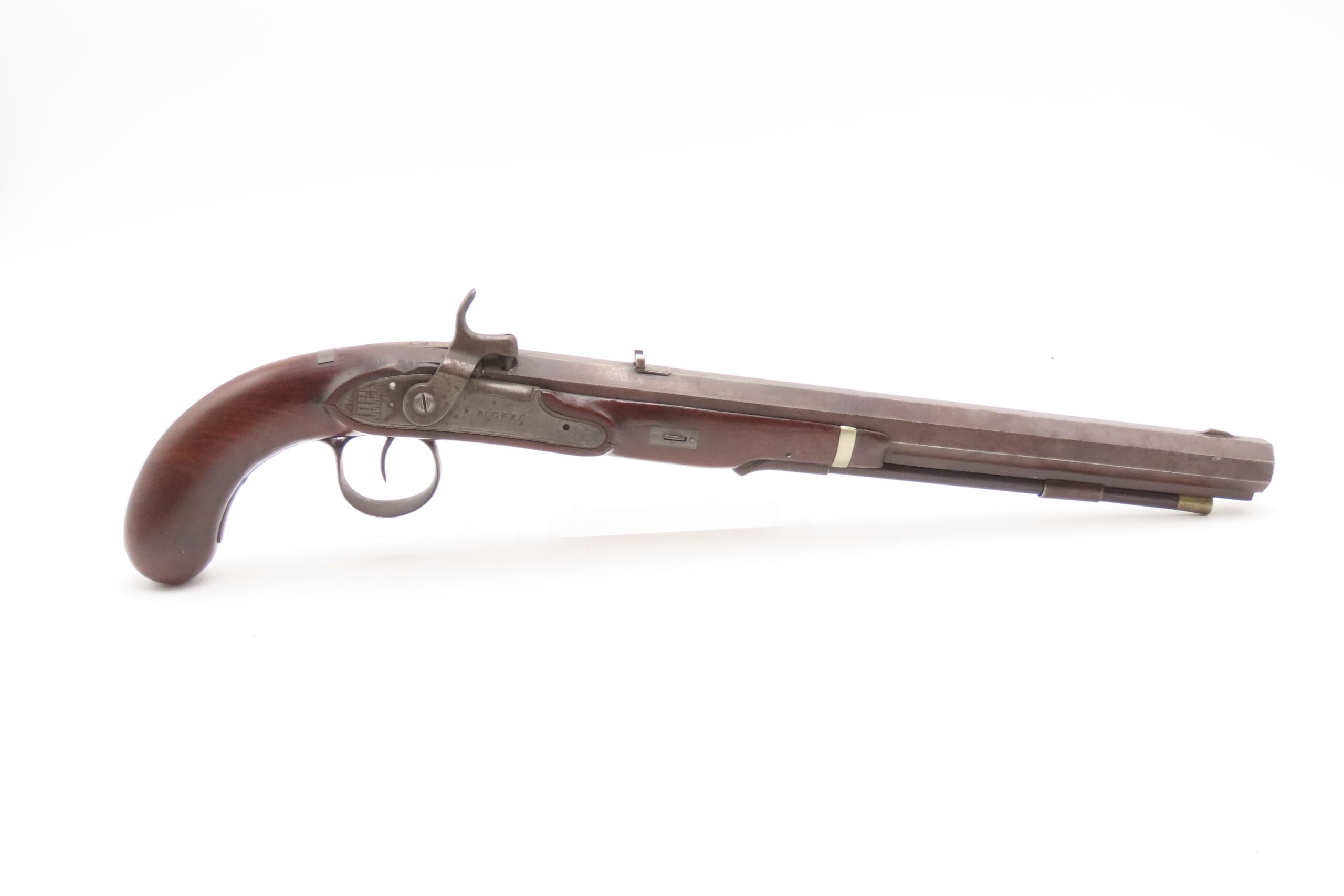 c1830s-40s R. ROGERS Rare PILL-PRIMED Antique TRANSITIONAL Utica, NY Pistol Also known as the “PILLOCK” Firing System - Image 19