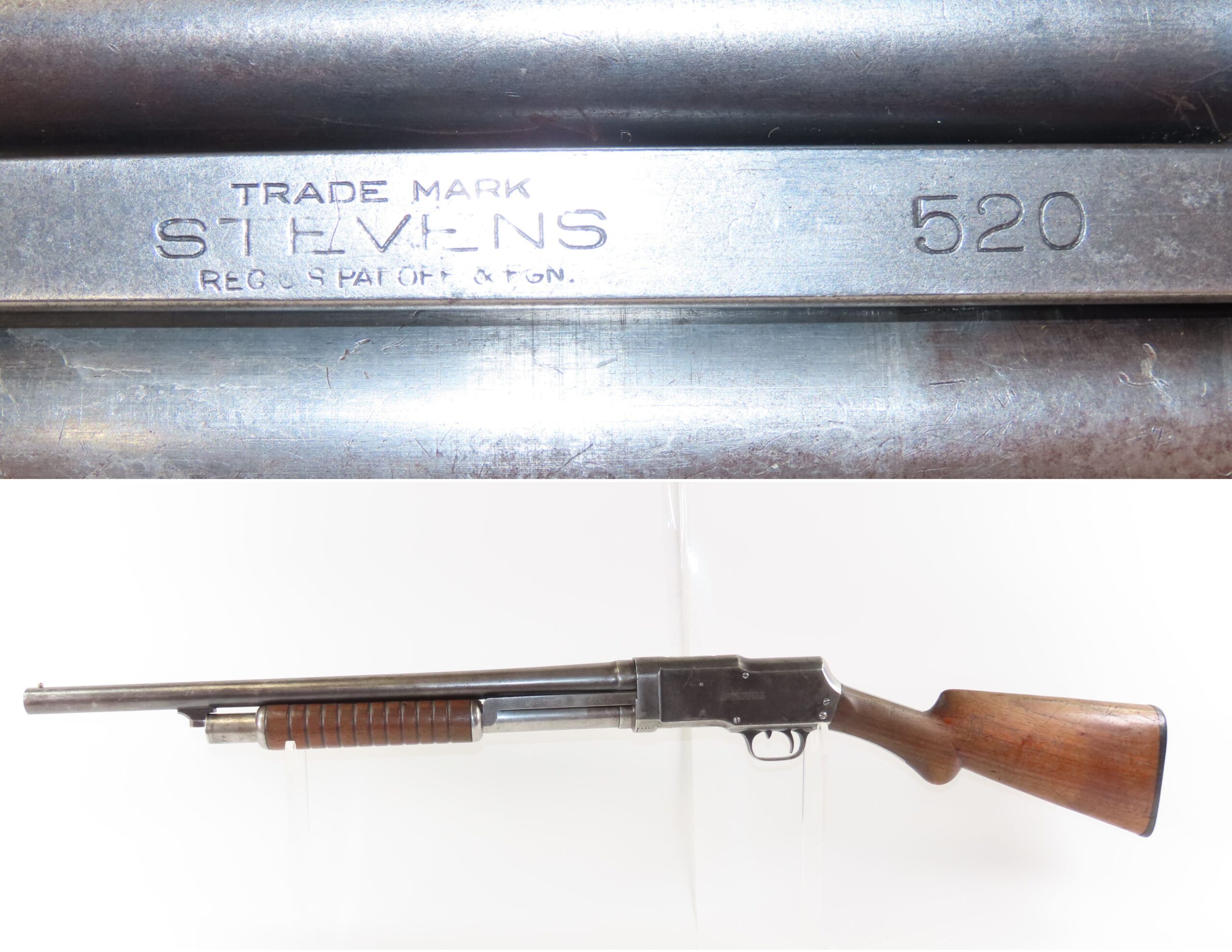 Pre-World War I J. STEVENS A. & T. M520 12 g. PUMP/SLIDE ACTION Shotgun C&R Early 1900s HUNTING/SPORTING Game Getter