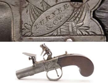 REVOLUTIONARY WAR Era Antique British TURNER & CO. Boxlock FLINTLOCK Pistol ENGRAVED London Made POCKET/MUFF Self Defense Gun